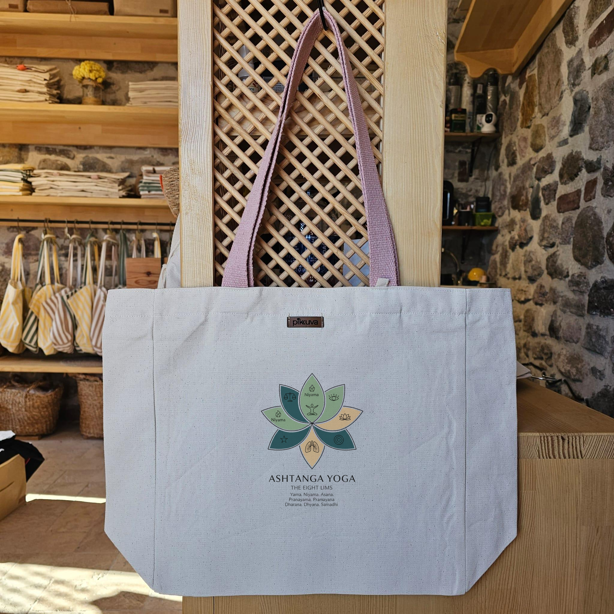 Natural Canvas Tote Bag, Powder Handle, White Velcro, Water Bottle Holder — 12x20