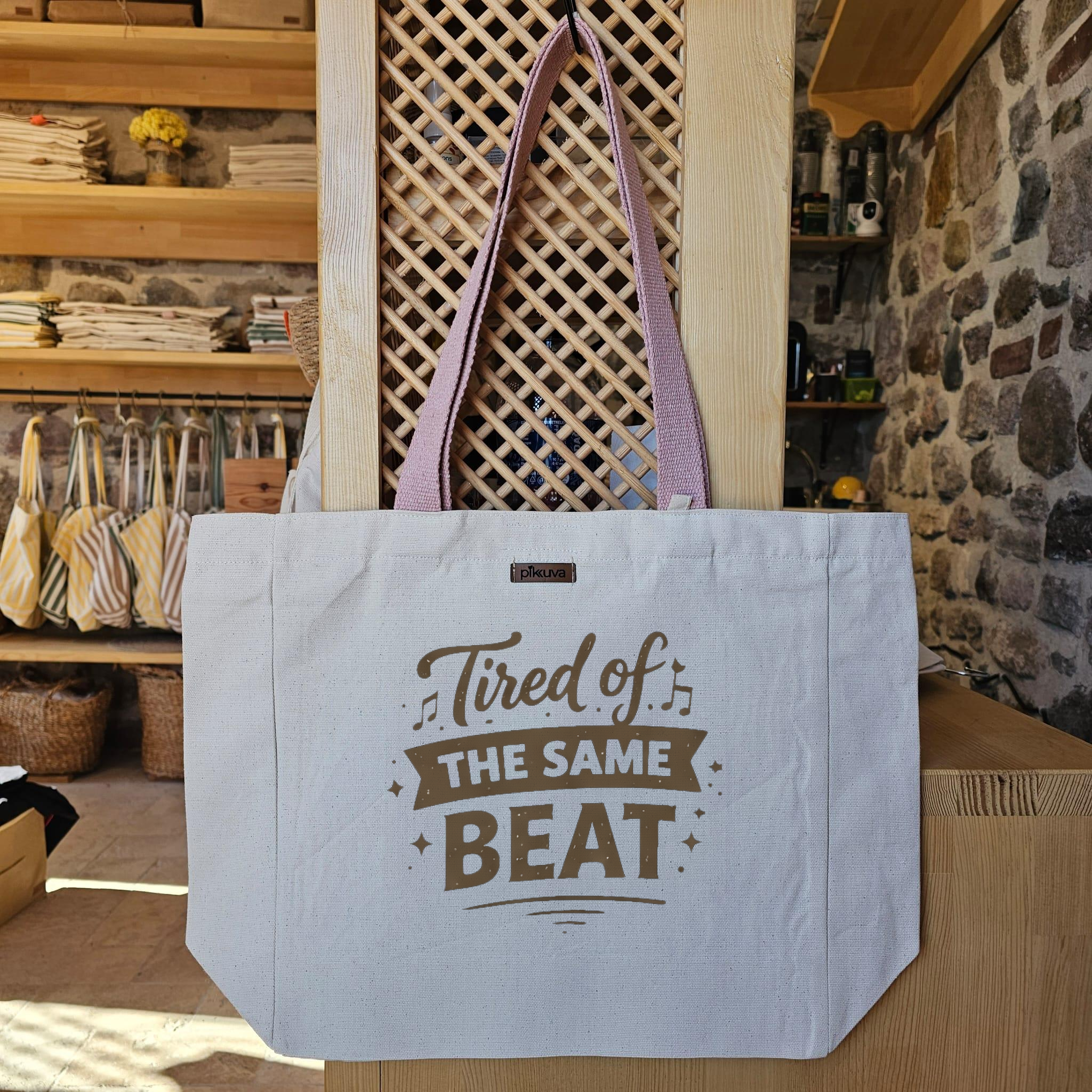 Natural Canvas Tote Bag, Powder Handle, White Velcro, Water Bottle Holder — 24x20