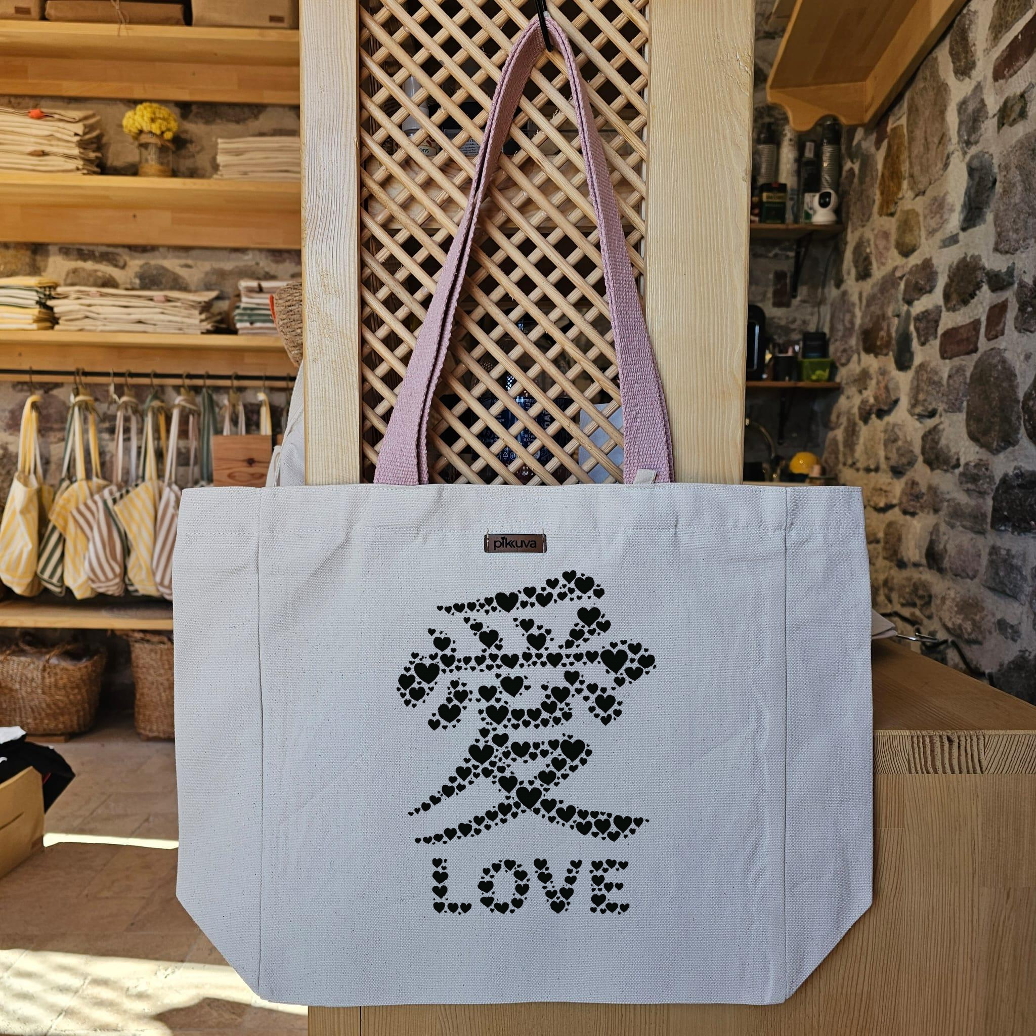 Natural Canvas Tote Bag, Powder Handle, White Velcro, Water Bottle Holder — 20x24