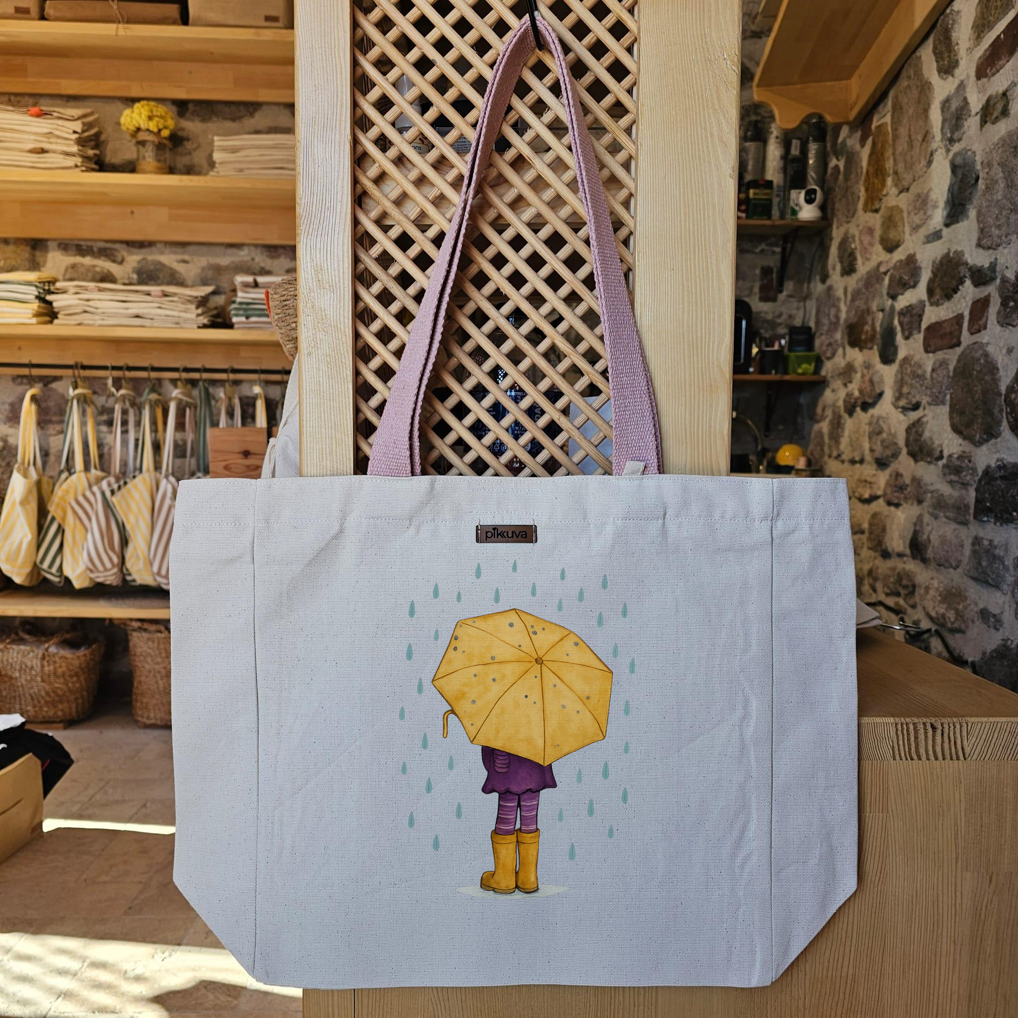 Natural Canvas Tote Bag, Powder Handle, White Velcro, Water Bottle Holder — 20x24