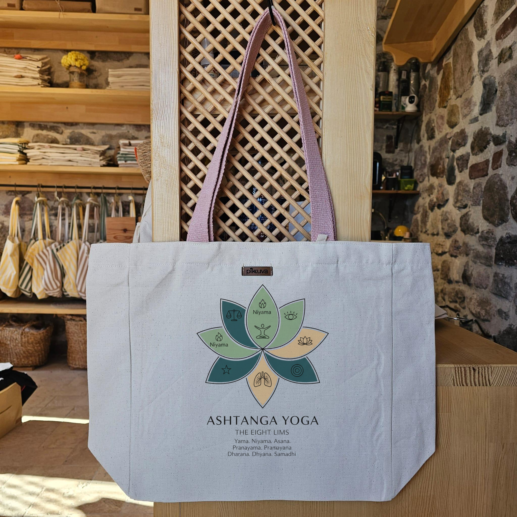 Natural Canvas Tote Bag, Powder Handle, White Velcro, Water Bottle Holder — 20x24
