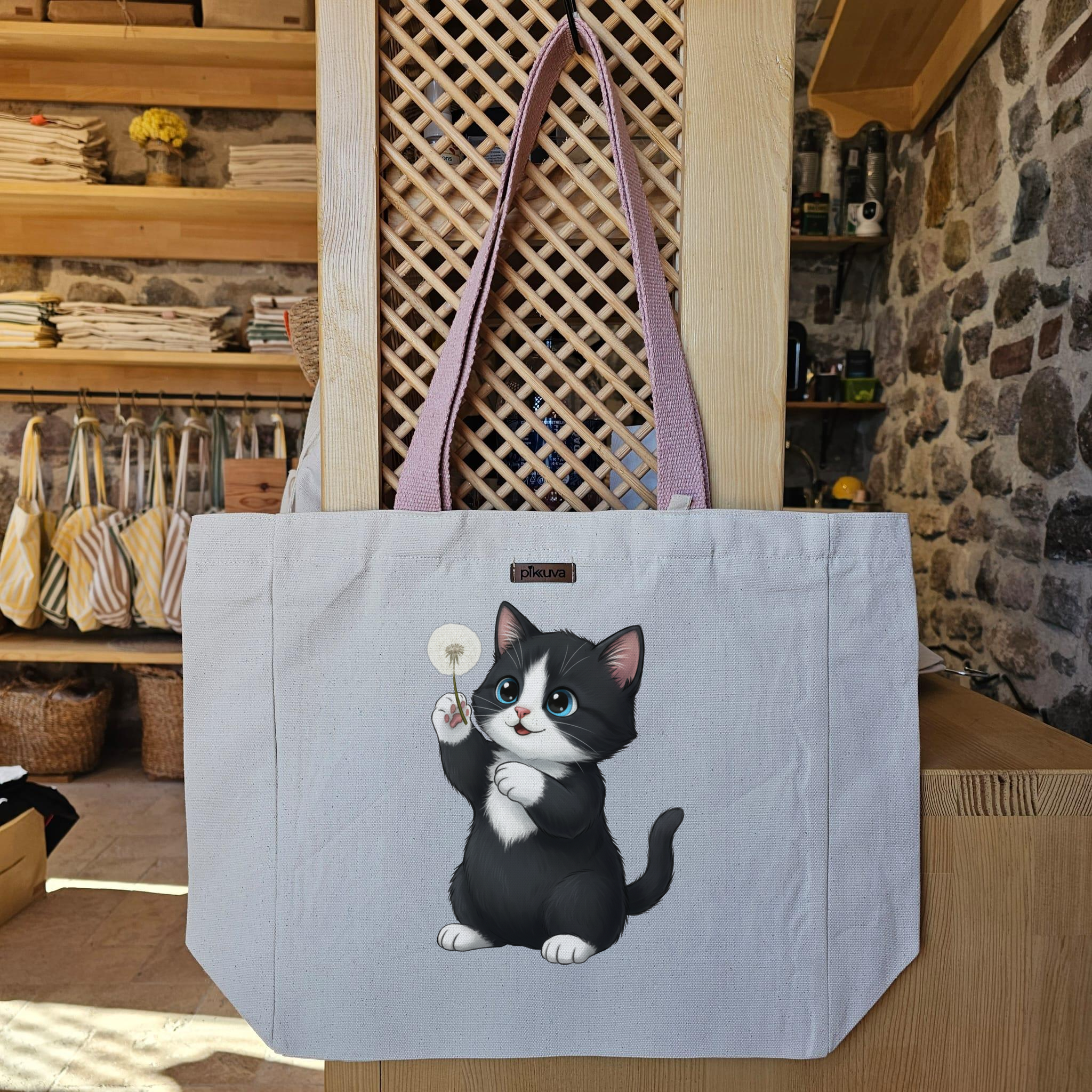 Natural Canvas Tote Bag, Powder Handle, White Velcro, Water Bottle Holder — 20x24