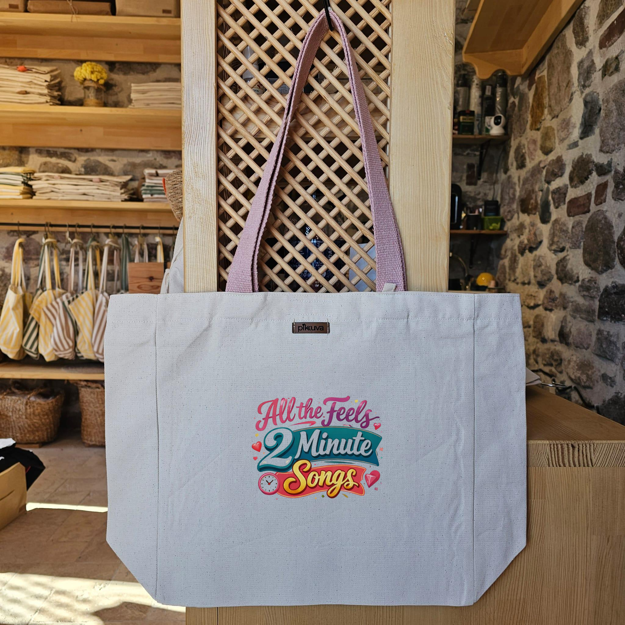 Natural Canvas Tote Bag, Powder Handle, White Velcro, Water Bottle Holder