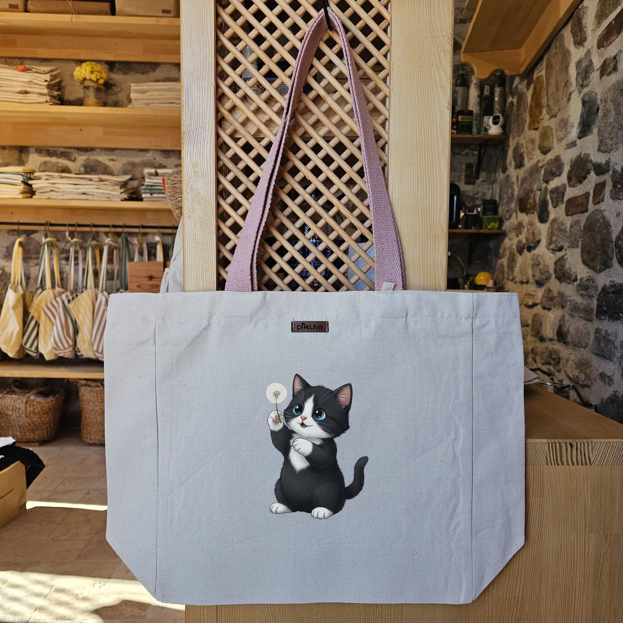 Natural Canvas Tote Bag, Powder Handle, White Velcro, Water Bottle Holder — 12x20