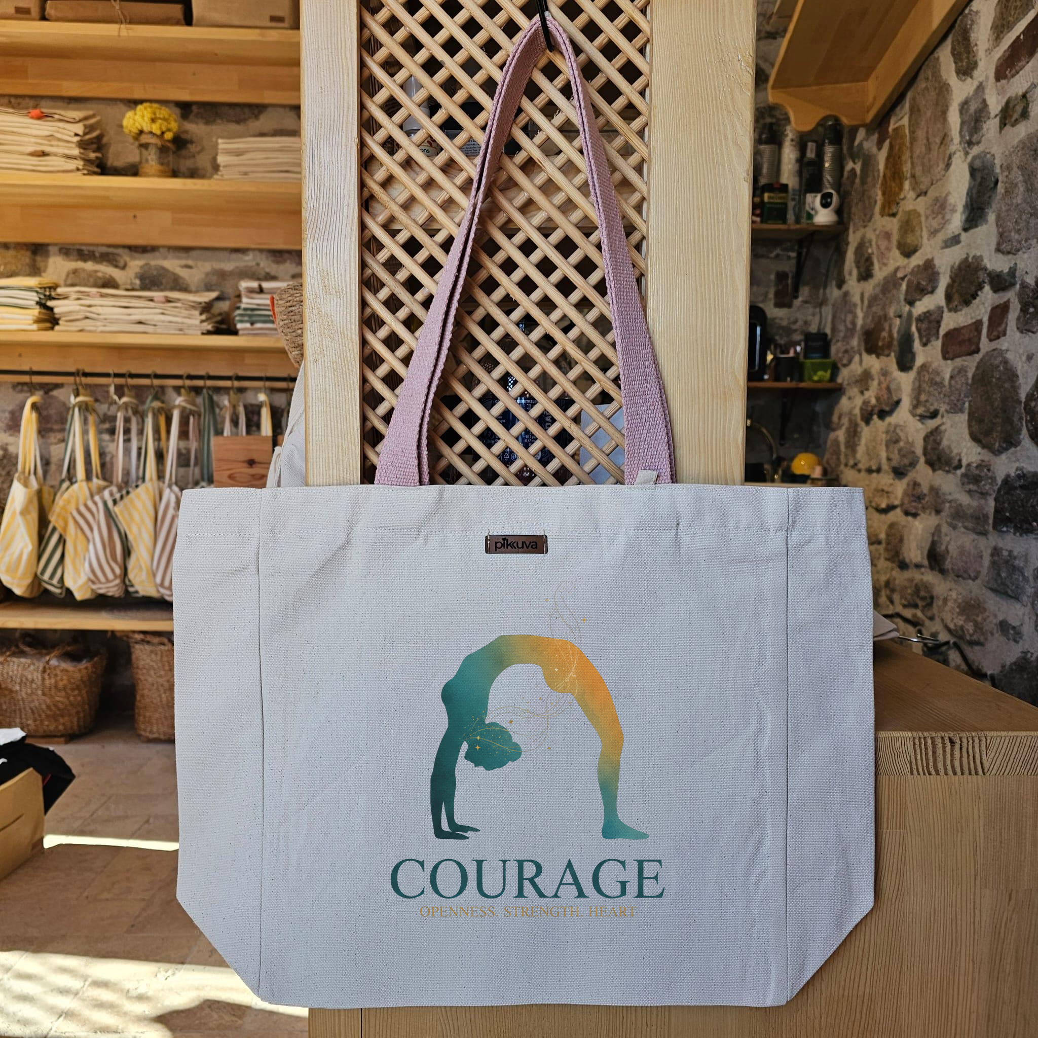 Natural Canvas Tote Bag, Powder Handle, White Velcro, Water Bottle Holder — 20x24