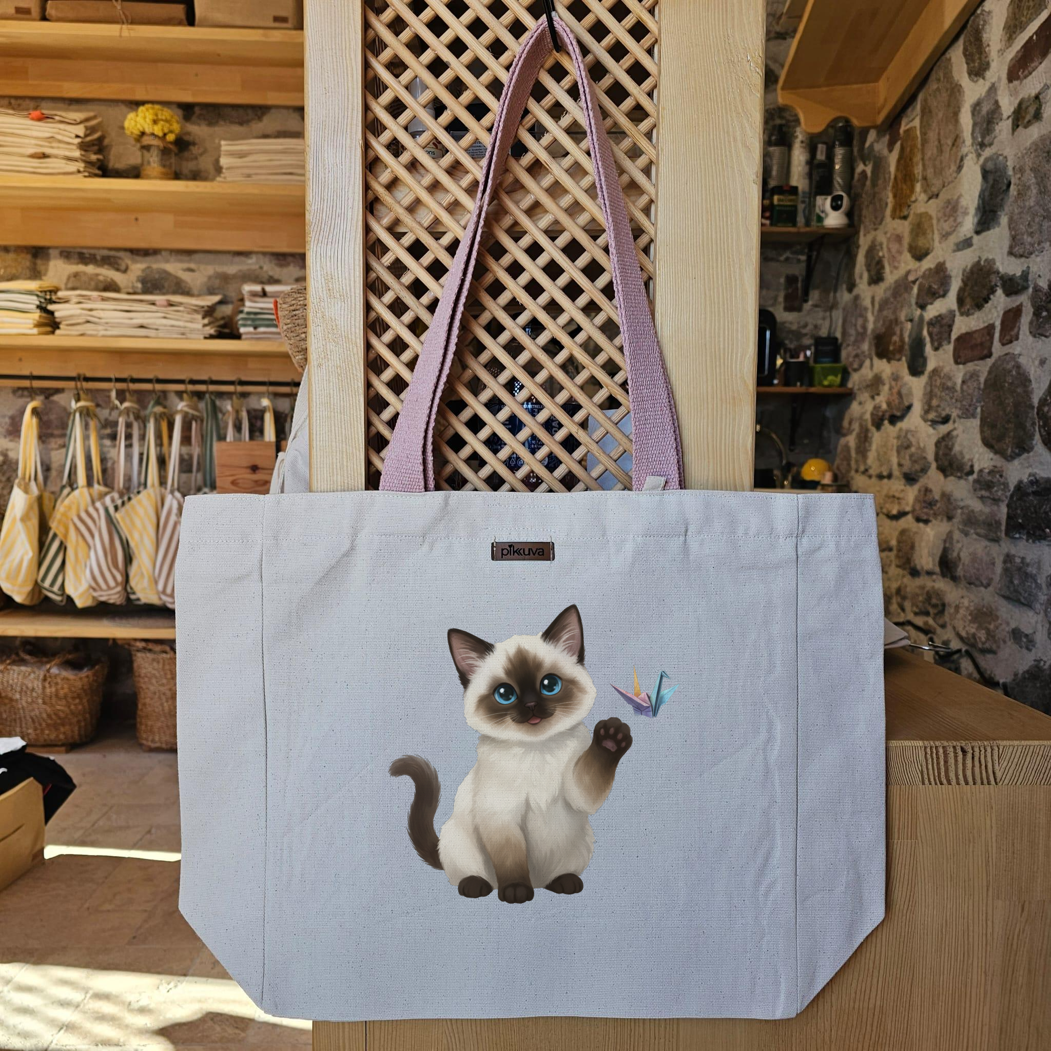 Natural Canvas Tote Bag, Powder Handle, White Velcro, Water Bottle Holder — 20x24