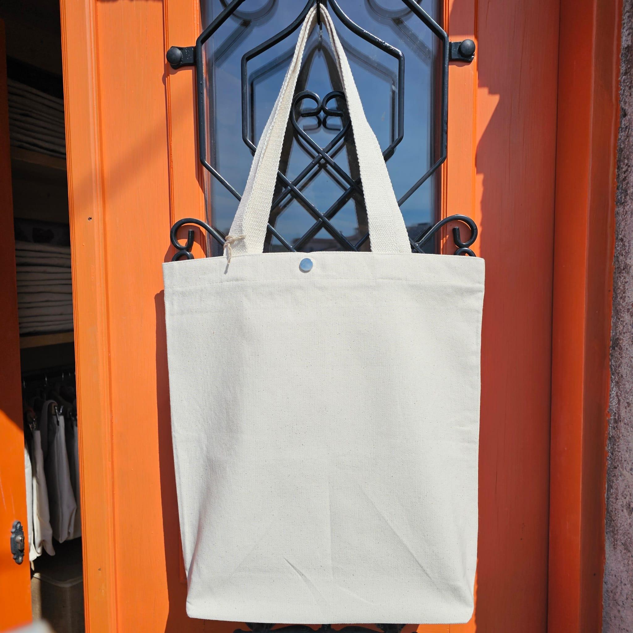 Plain Canvas Bottom Tote Bag, Without Gusset, Snap Closure image 3