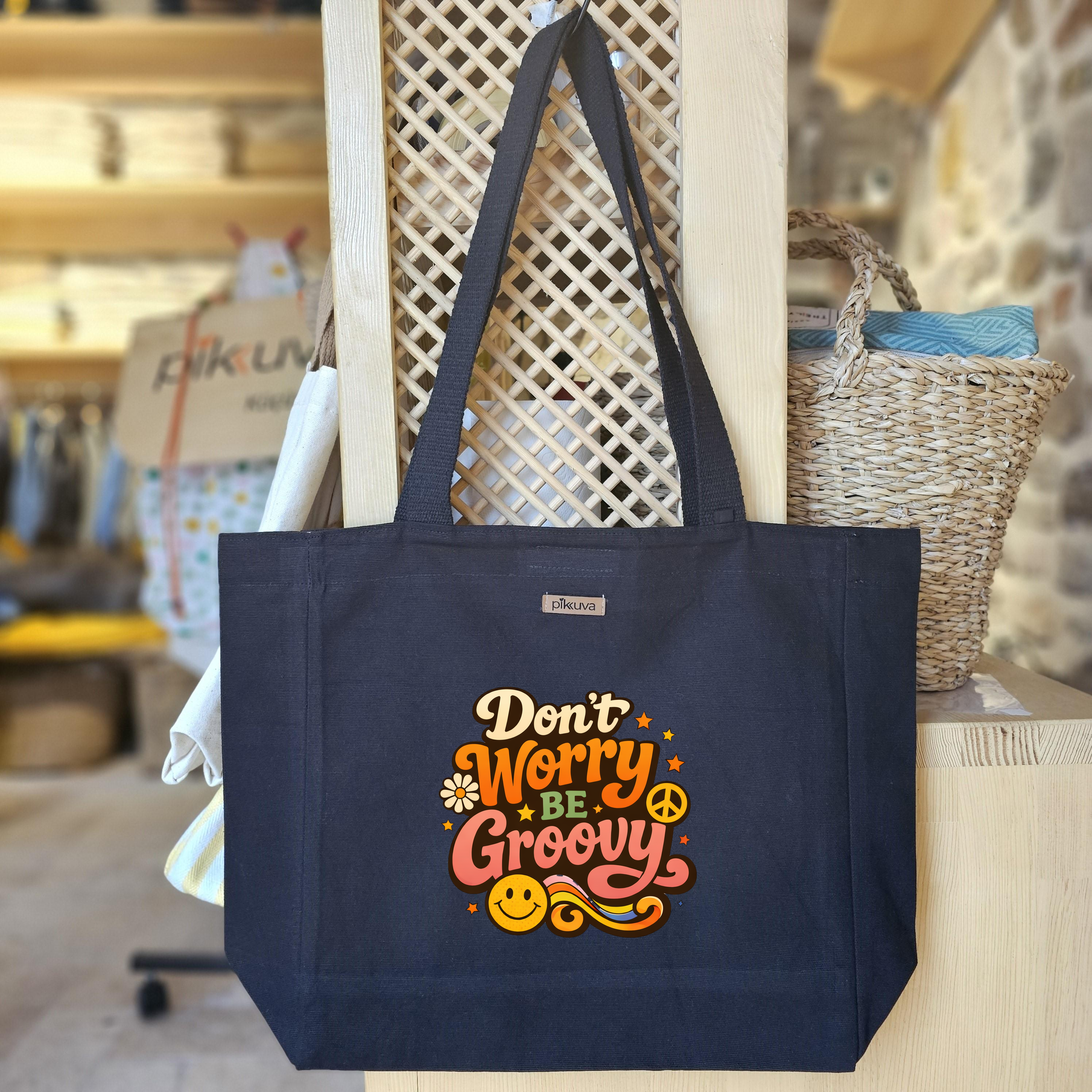 Sarı Gülümseme Logo Retro Stil tasarımı Endişelenme Baskılı Siyah Kanvas Bez Çanta Sap Gri̇ Beyaz Kareli̇ Astarlı Cırt Cırtlı Suluk Tutuculu — 24x20