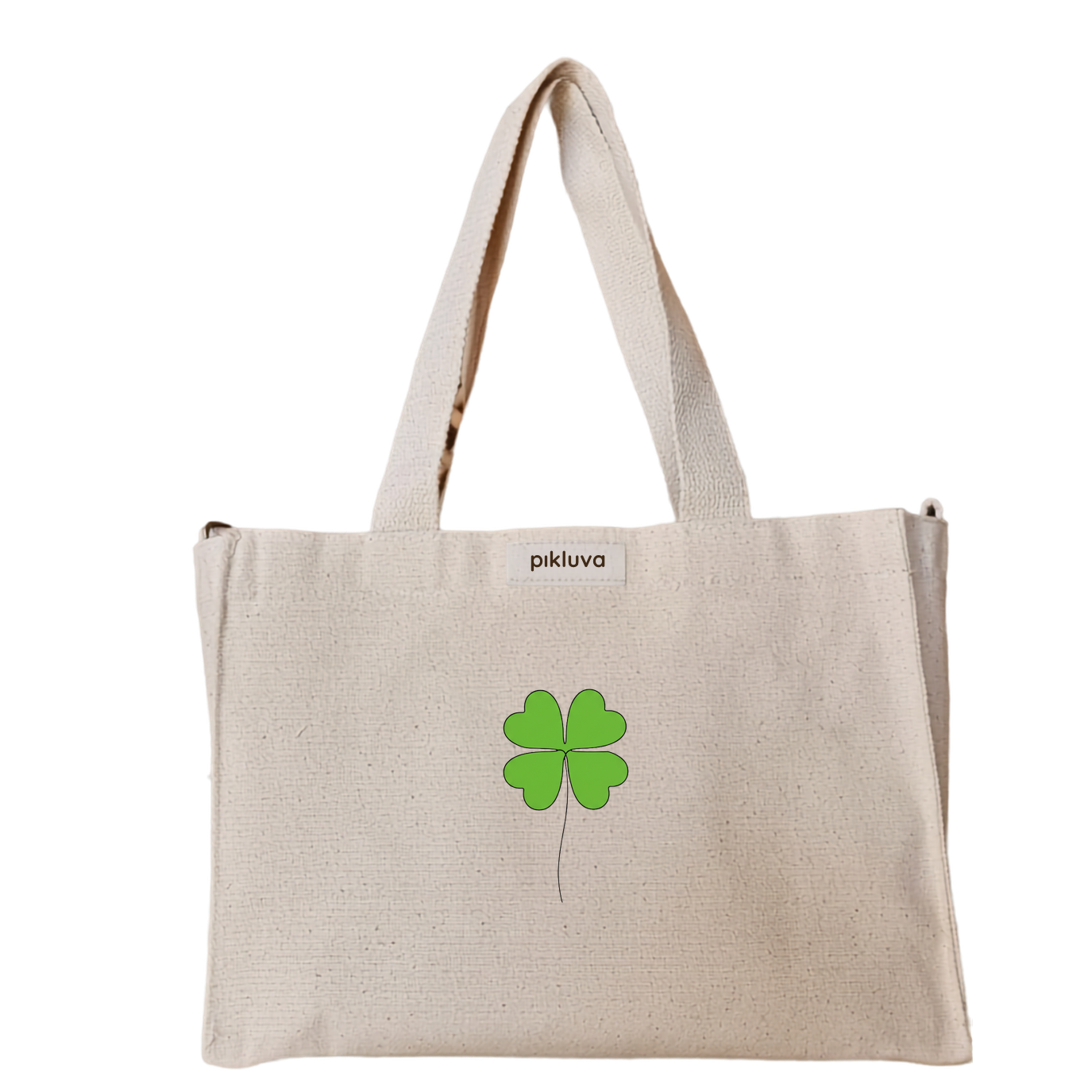 Dört Yapraklı Yonca Tasarımı Four leaf clover Baskılı Mini Kanvas Bez Çanta Kalın Dik Durabilen Kumaş