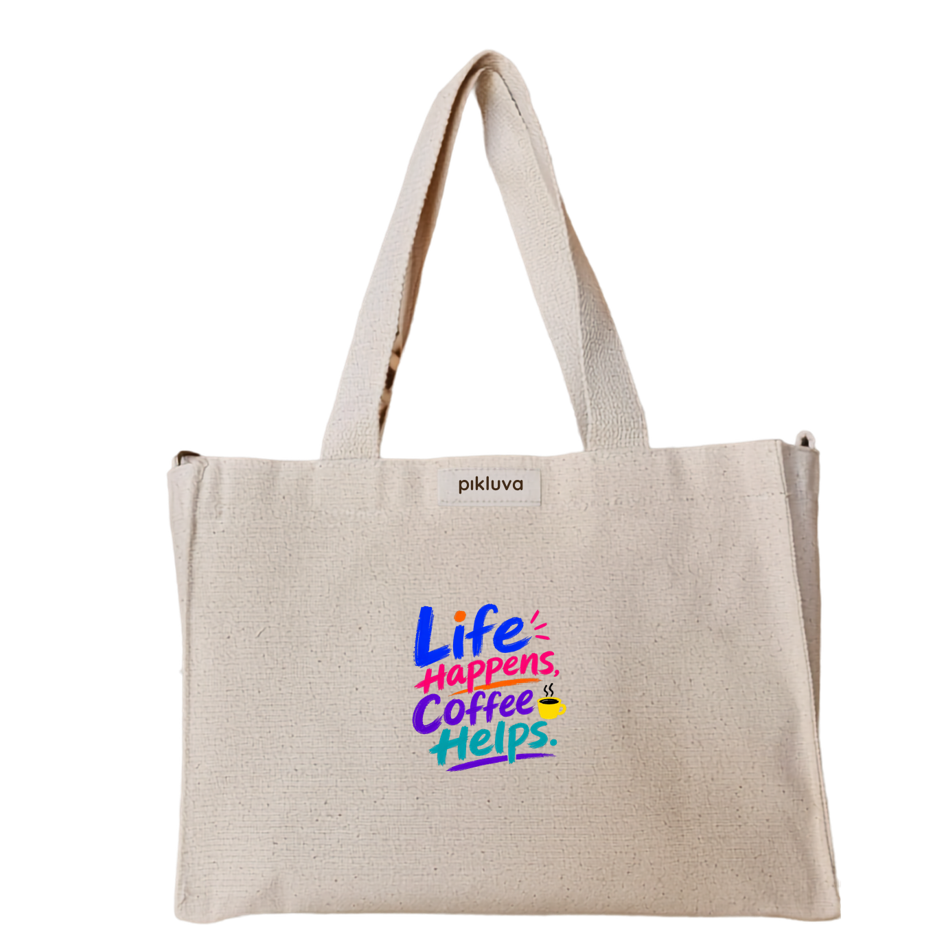 Hayat Olur Kahve Yardımcıdır Tasarımı Life happens Coffee helps Baskılı Mini Kanvas Bez Çanta Kalın Dik Durabilen Kumaş