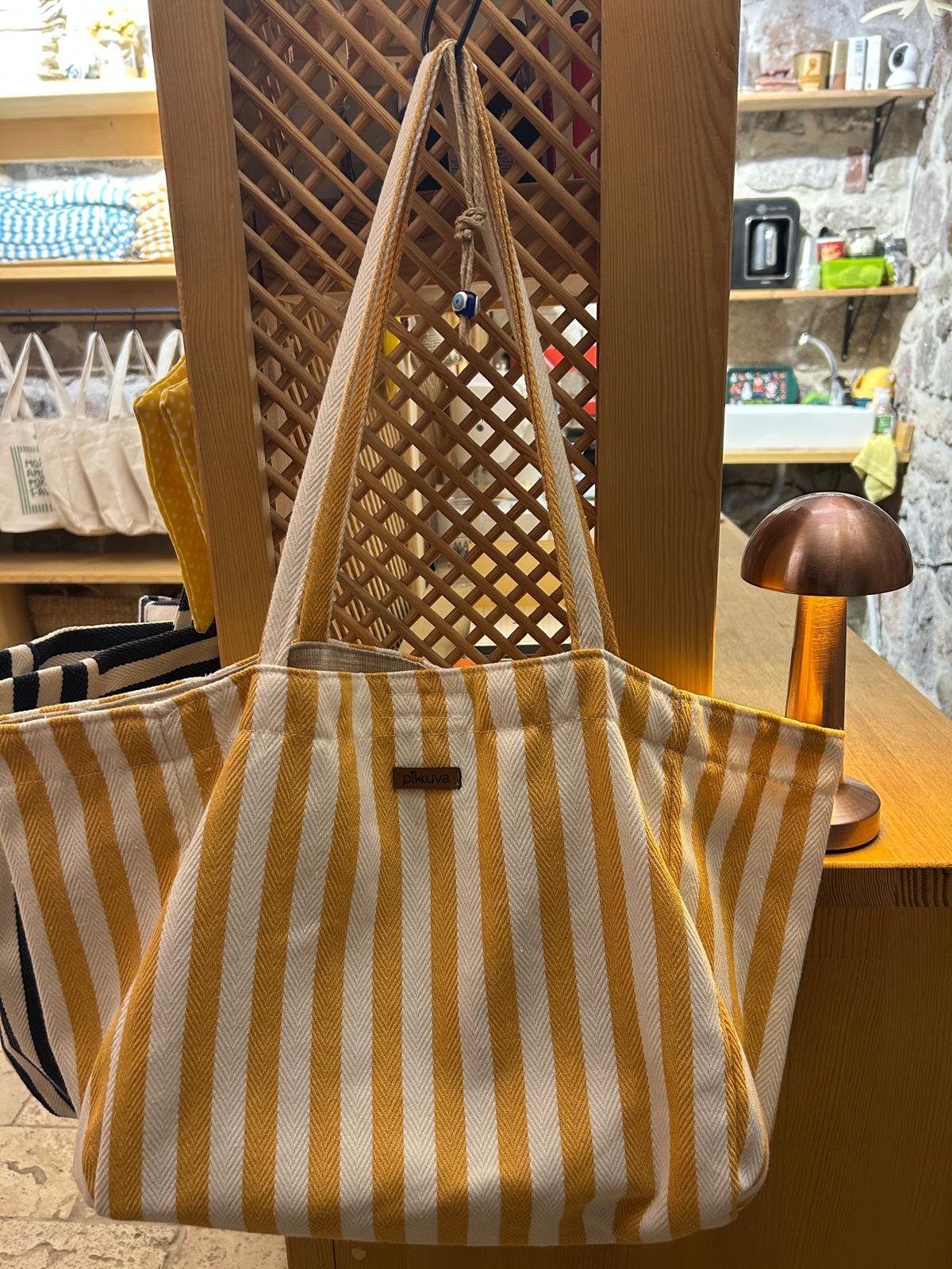 Candy Mustard Fishbone Thin Handle Lined Fabric Bag