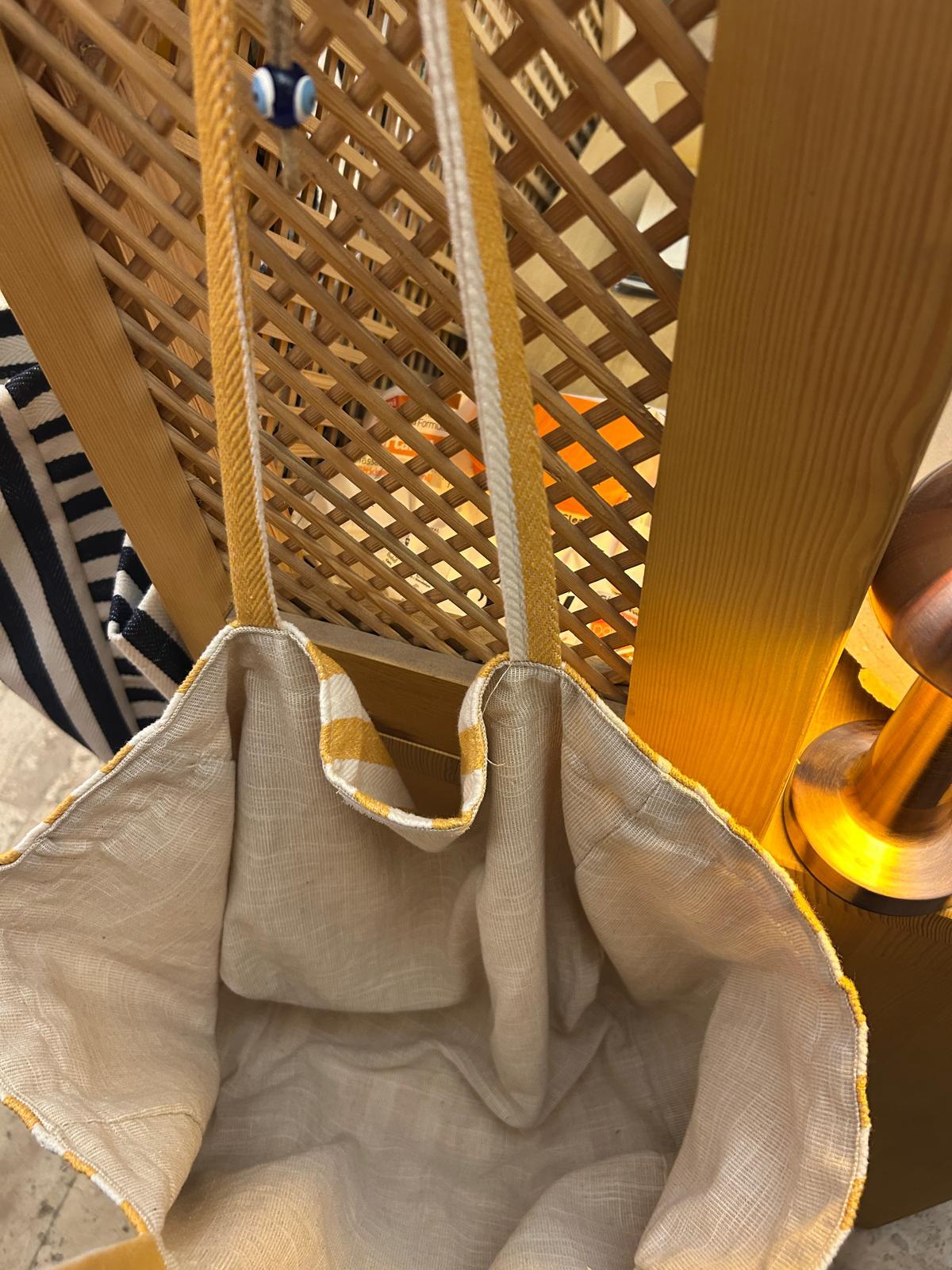 Candy Mustard Fishbone Thin Handle Lined Fabric Bag image 2