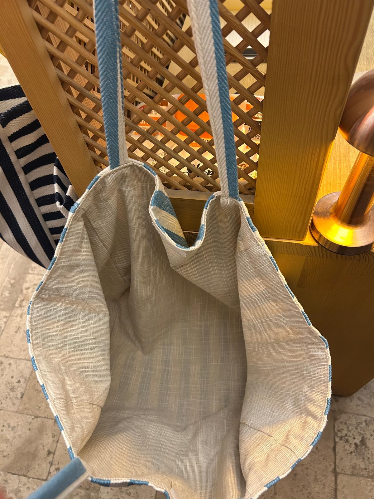 Candy Blue Fishbone Thin Handle Lined Fabric Bag image 2