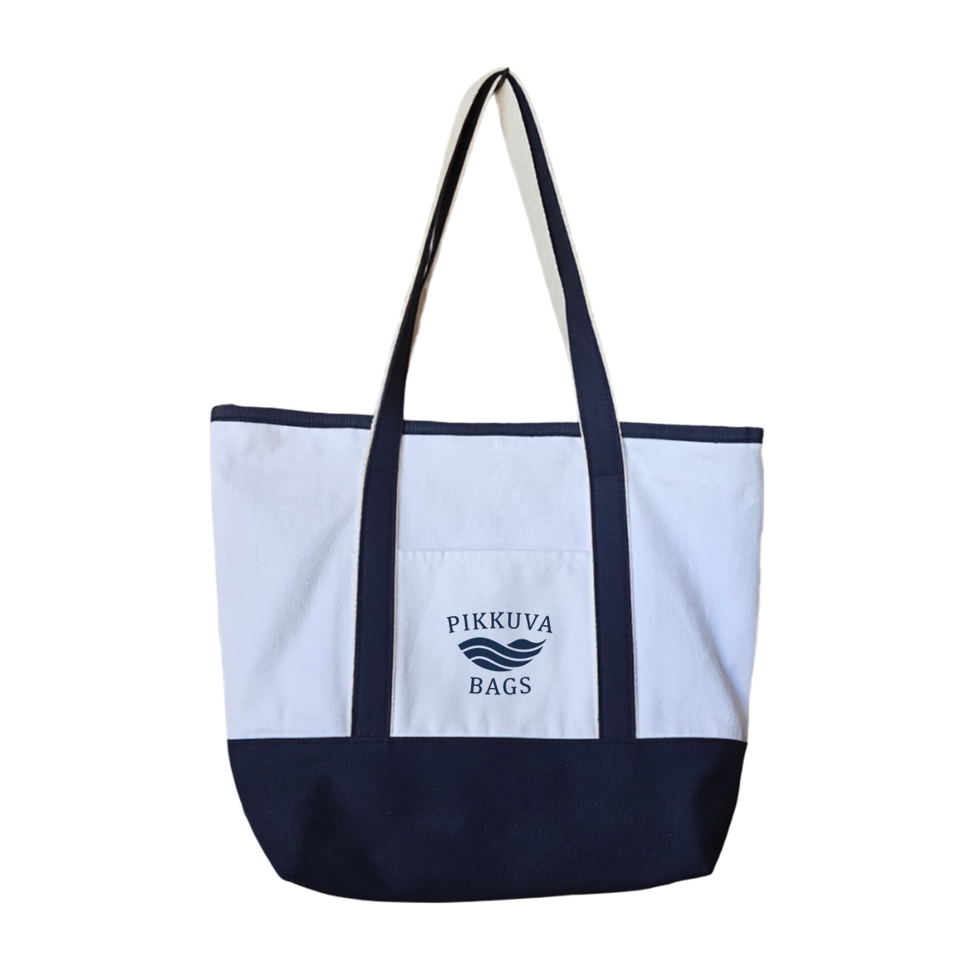 Lacivert Dalga Logo Tasarımı Modern minimalist PIKKUVA Baskılıı Premium Marina Omuz Çantası