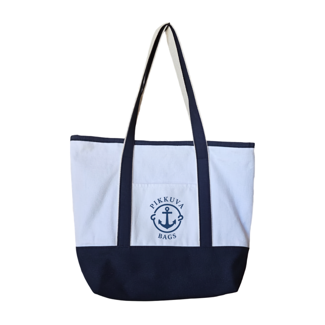 Koyu Mavi Deniz Feneri Logosu temalı logo Modern PIKKUVA BAGS Baskılıı Premium Marina Omuz Çantası