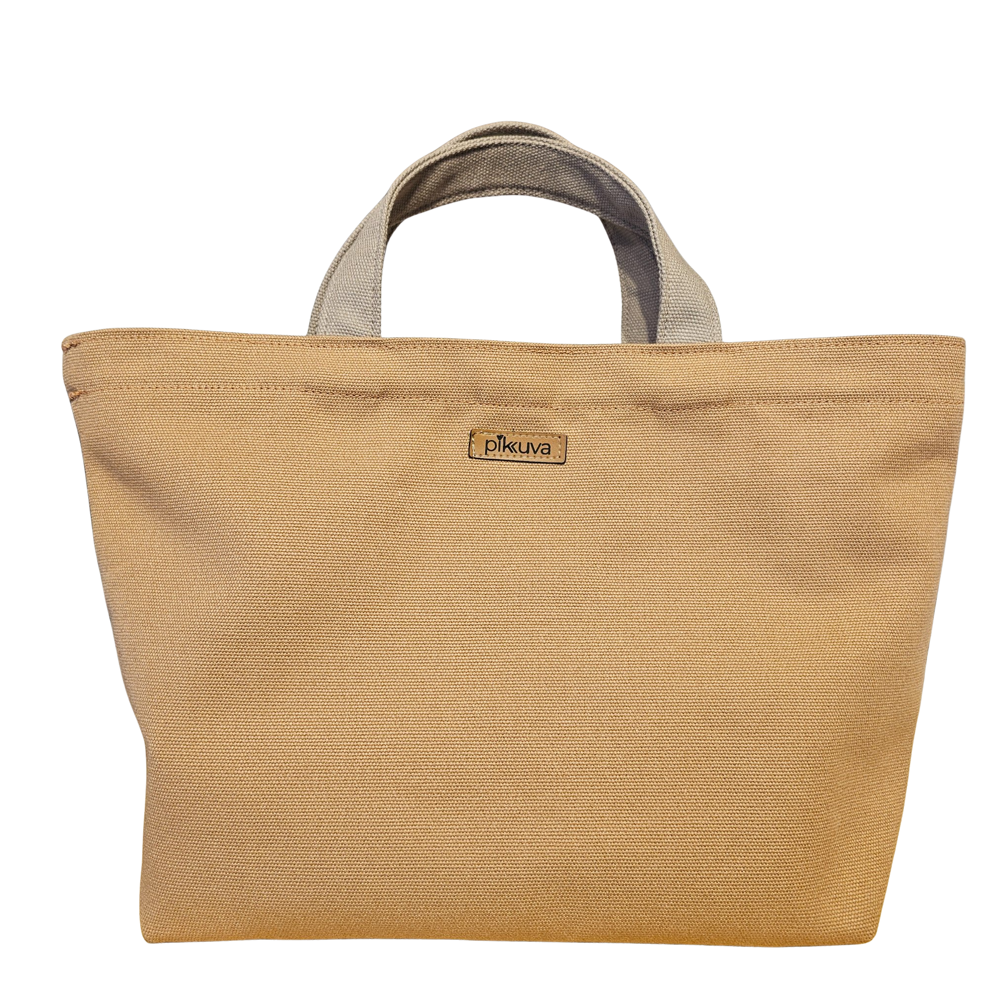 Beige Handle Snap Closure Camel Canvas Bag
