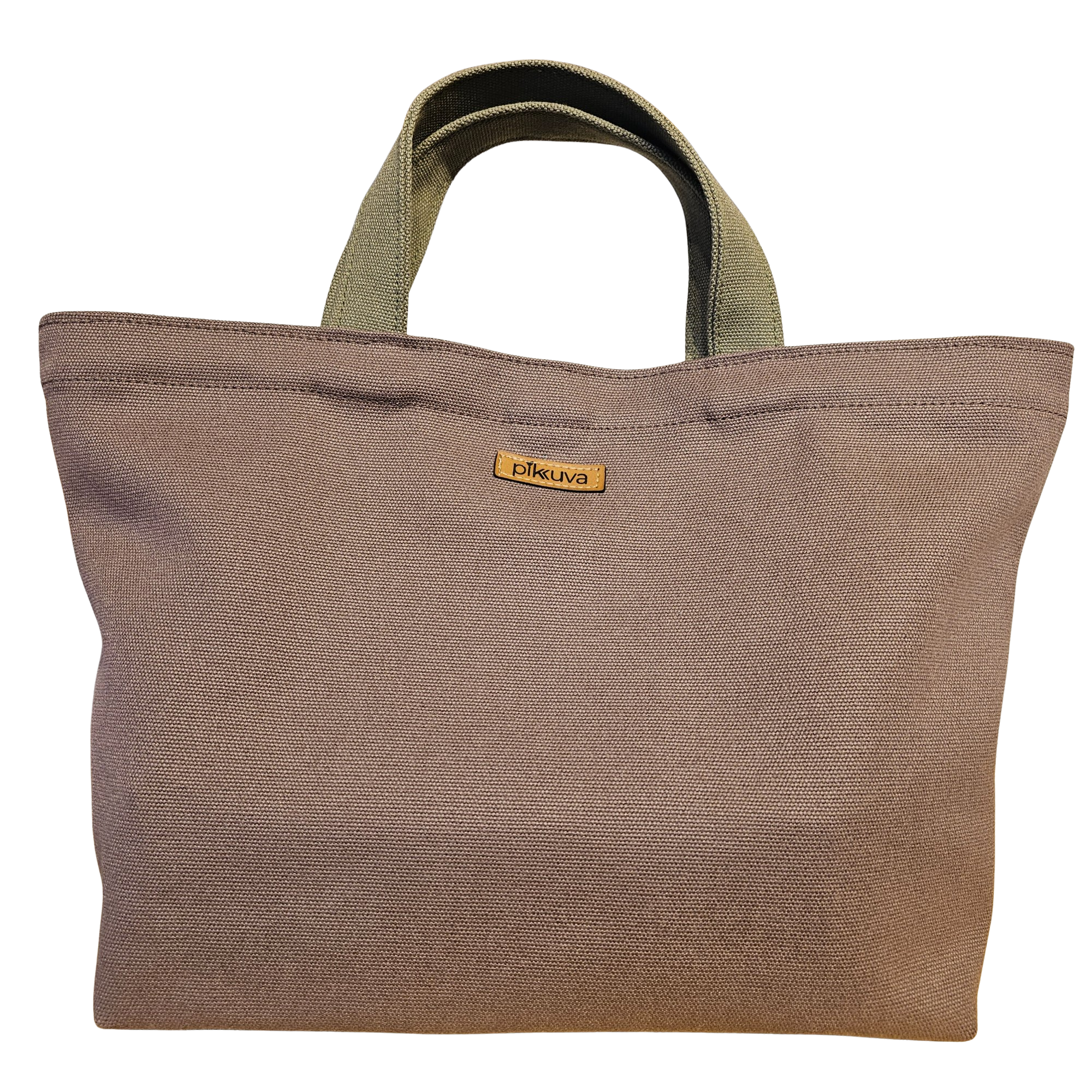 Olive Handle Snap Closure Brown Canvas Bag