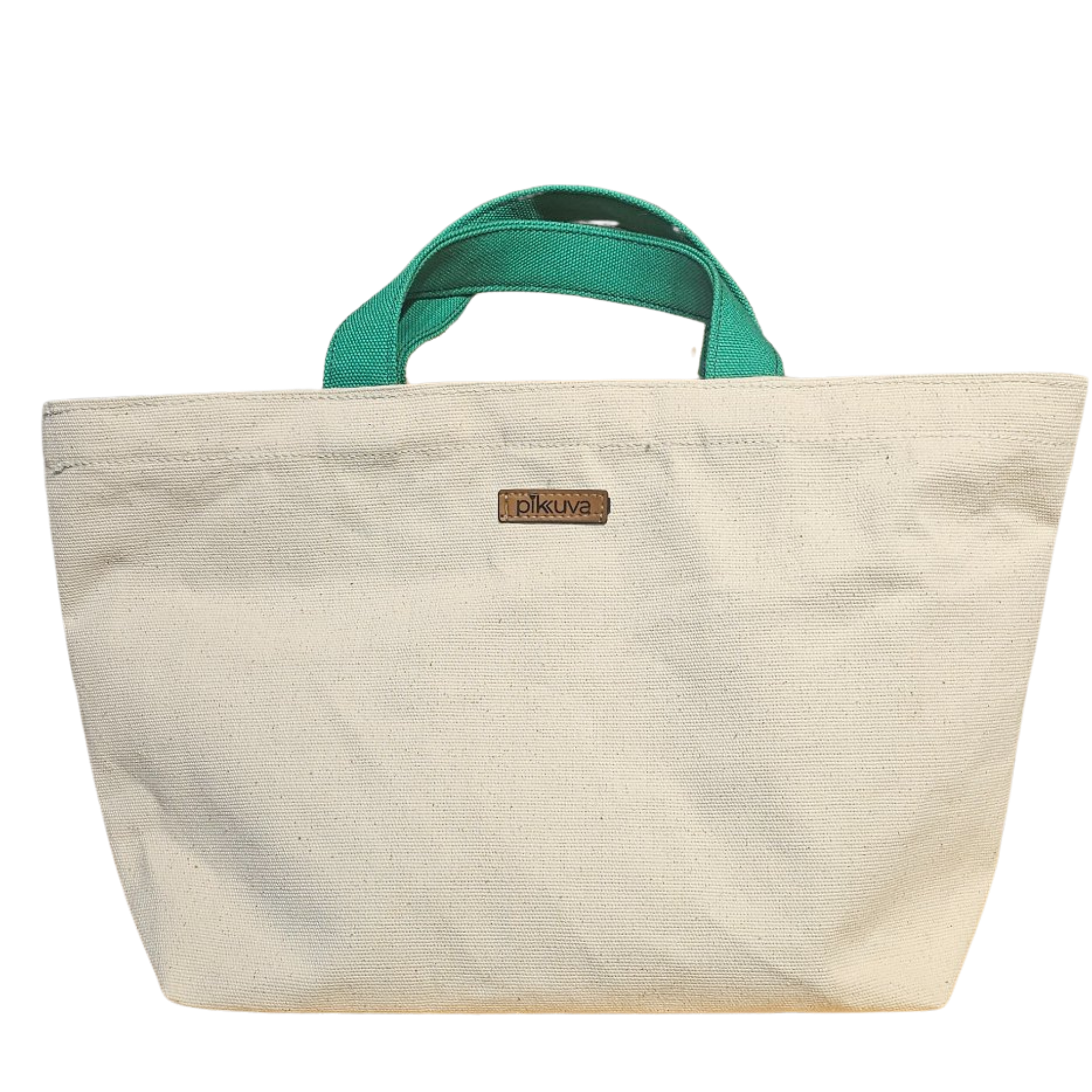 Green Handled Snap Closure Natural Canvas Bag