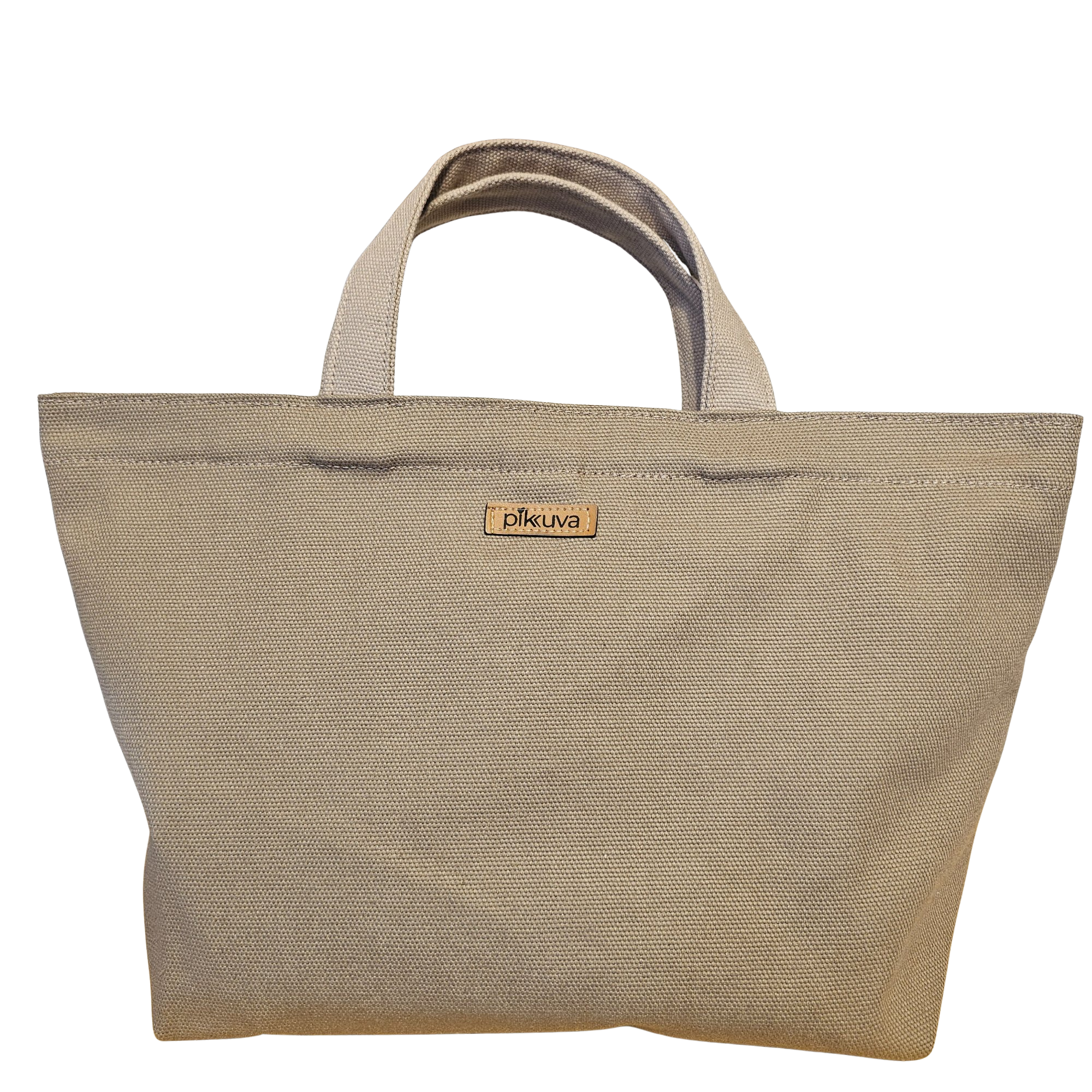 Beige Handled Snap Closure Dark Camel Canvas Bag
