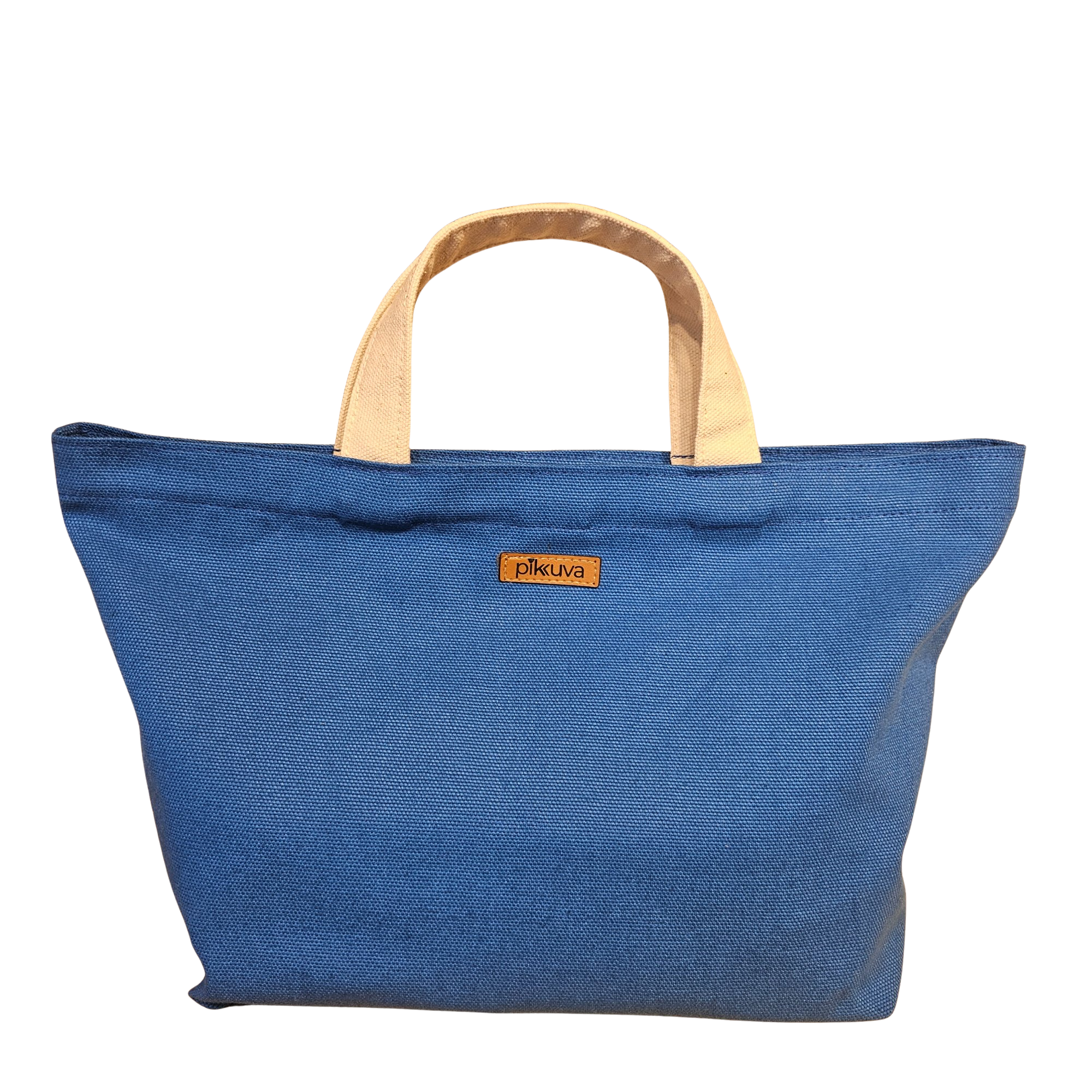 Natural Handle Snap Blue Canvas Bag