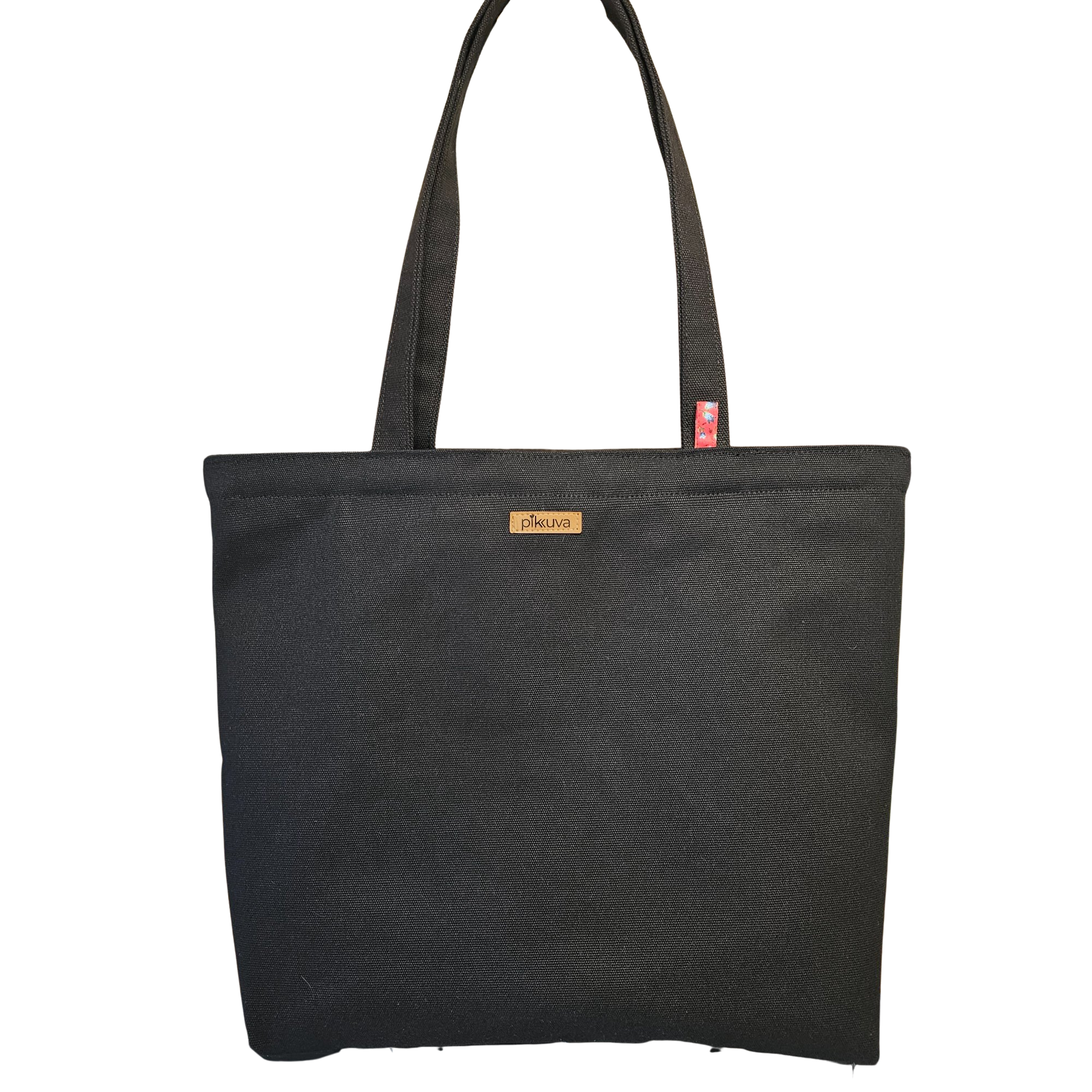 Black Handle Zippered Black Catbag Canvas Fabric Bag