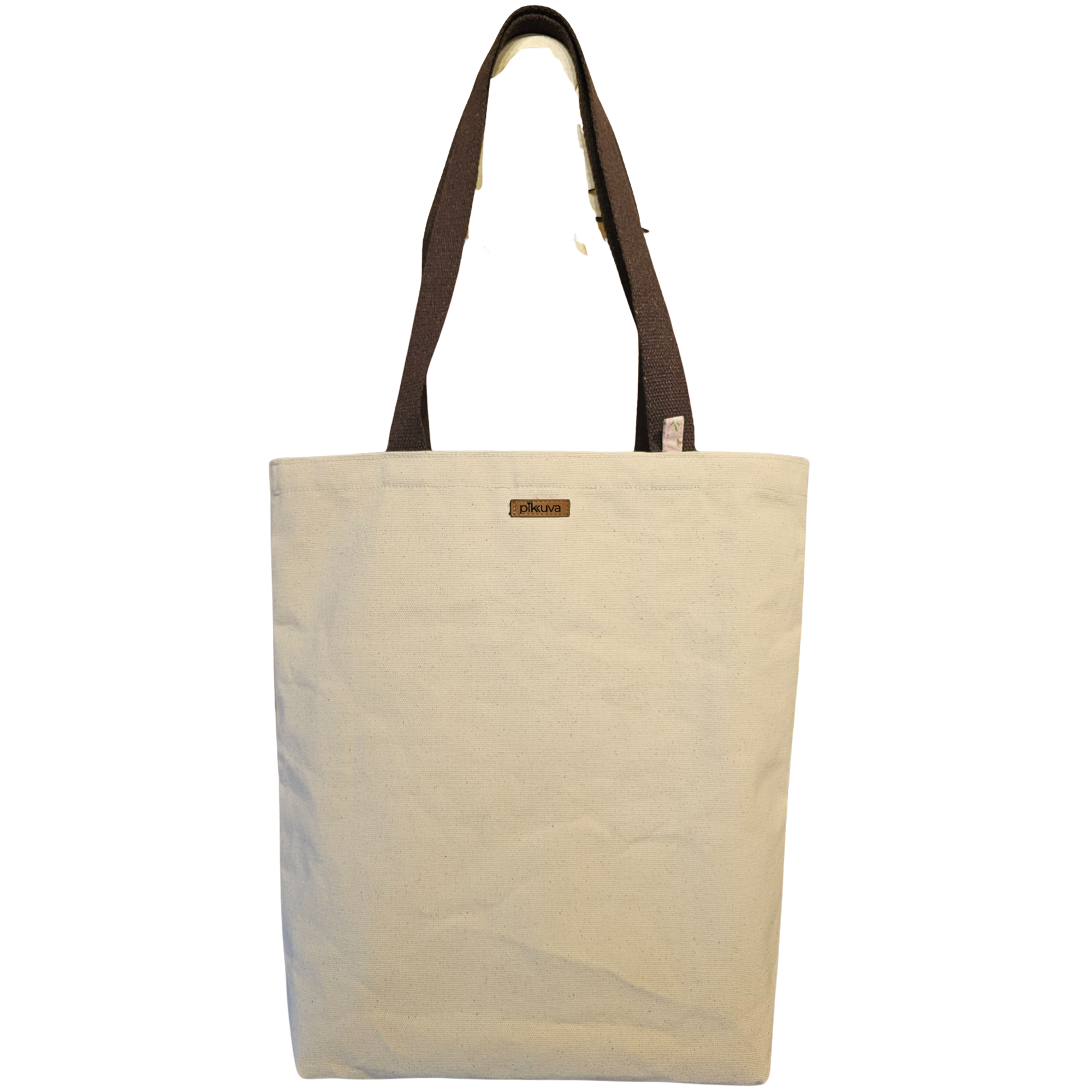 Dark Brown Handled Snap Closure Natural Canvas Bag