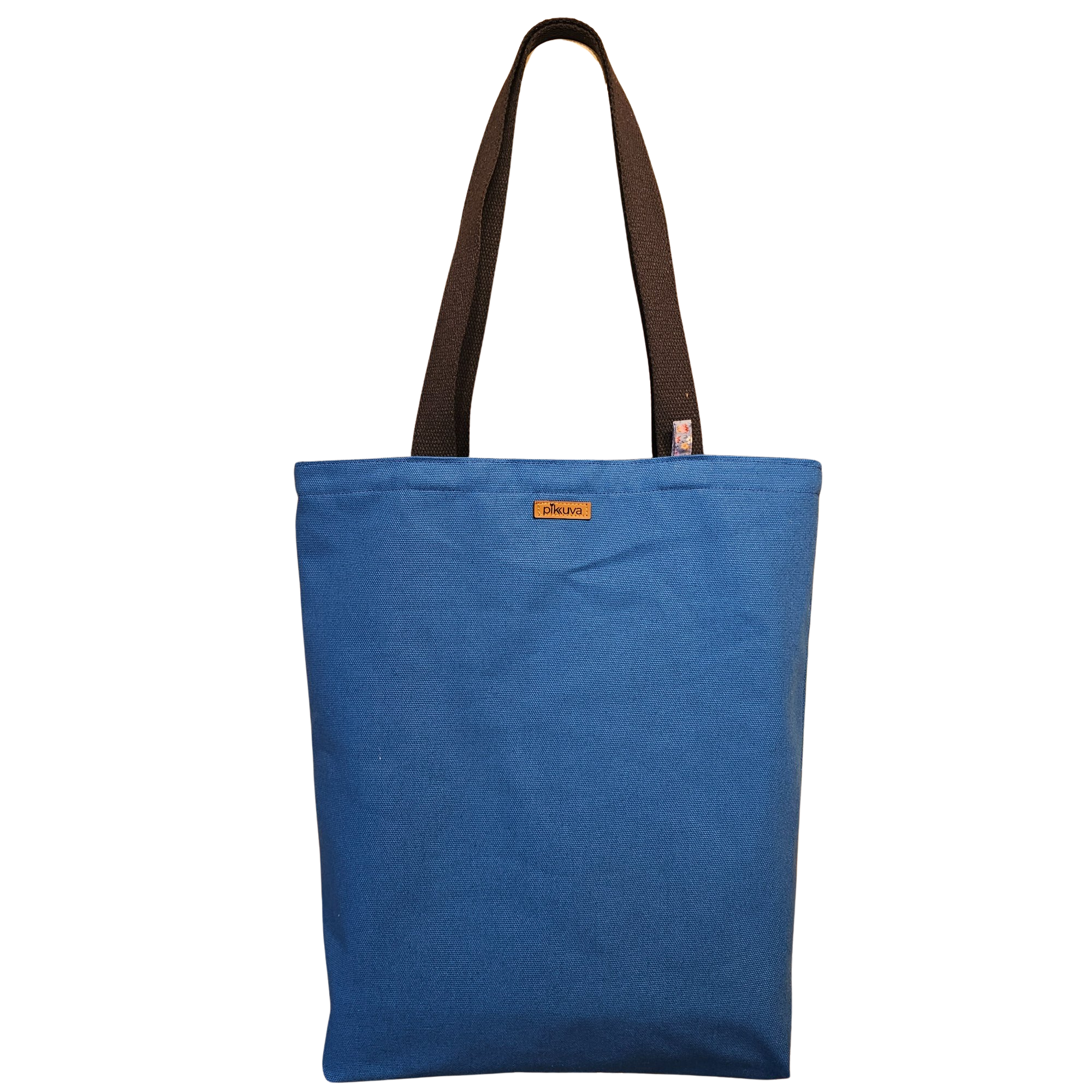 Canvas Bottom Long Bag - Fabric, 380g Canvas, Blue, Lining, Poplin, Wildflower Blue Background, Column, 3cm Column, Navy Blue, Snap, Large Snap Press, Oxide, Label, Leather Pikkuva, Light Tan