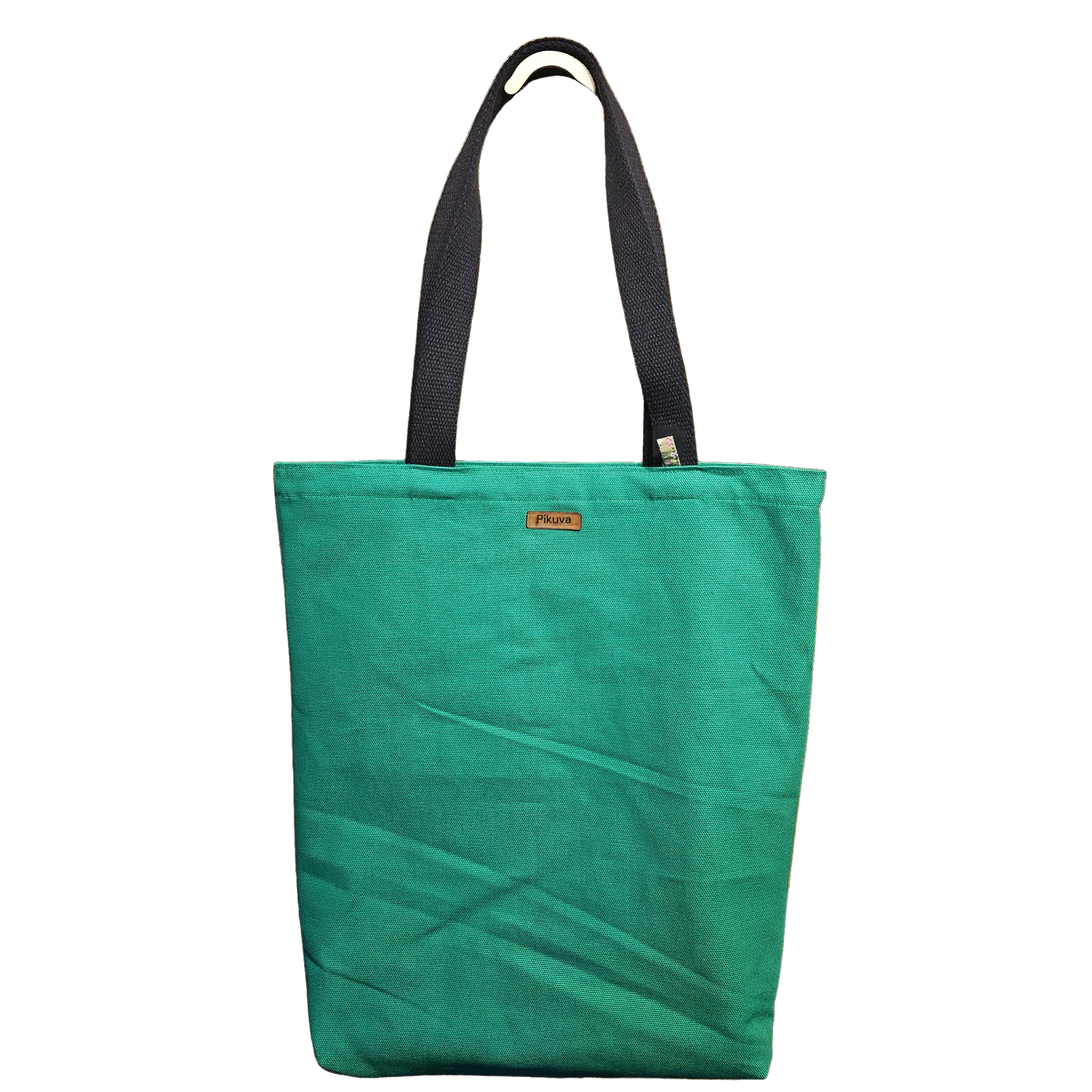 Canvas Bottom Long Bag - Fabric, 380g Canvas, Green, Lining, Poplin, Light Green Base with Yellow Flower, Column, 3cm Column, Khaki, Snap, Large Snap Press, Oxidized, Label, Leather Pikkuva, Light Tan