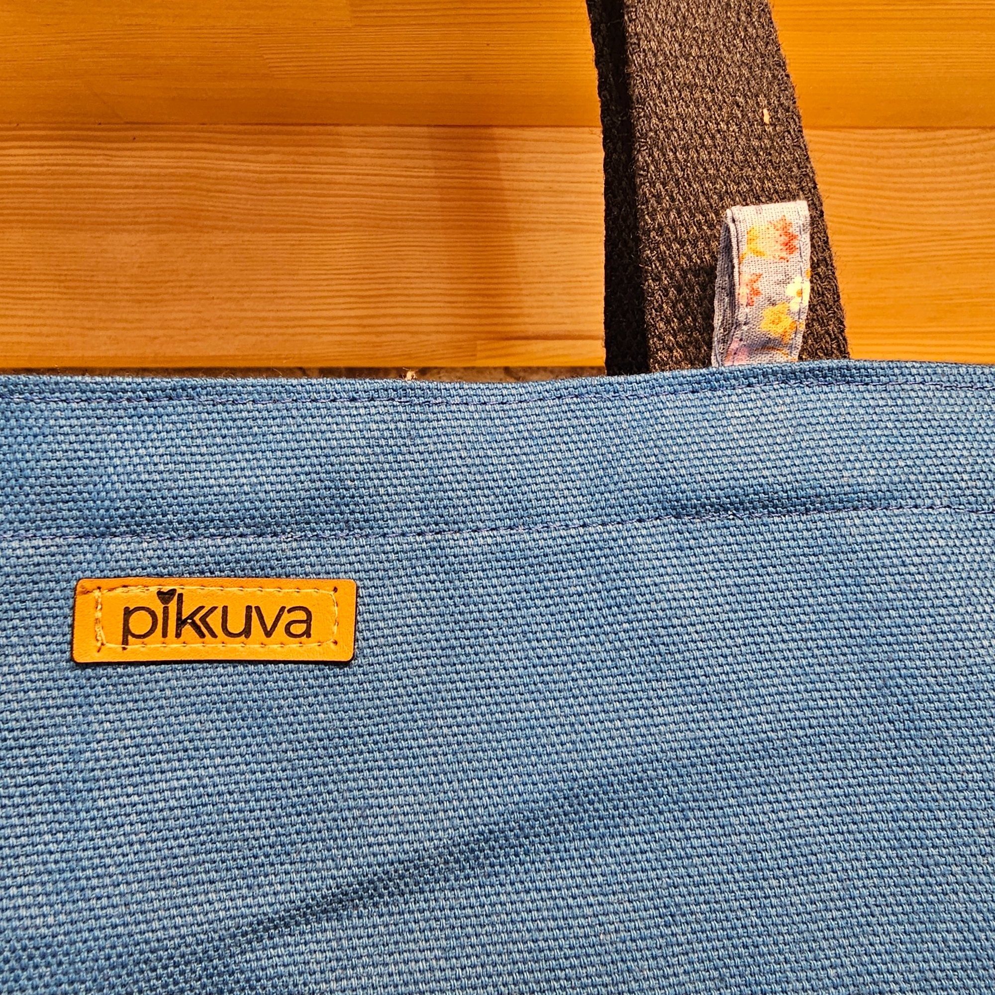 Canvas Bottom Long Bag - Fabric, 380g Canvas, Blue, Lining, Poplin, Wildflower Blue Background, Column, 3cm Column, Navy Blue, Snap, Large Snap Press, Oxide, Label, Leather Pikkuva, Light Tan image 3