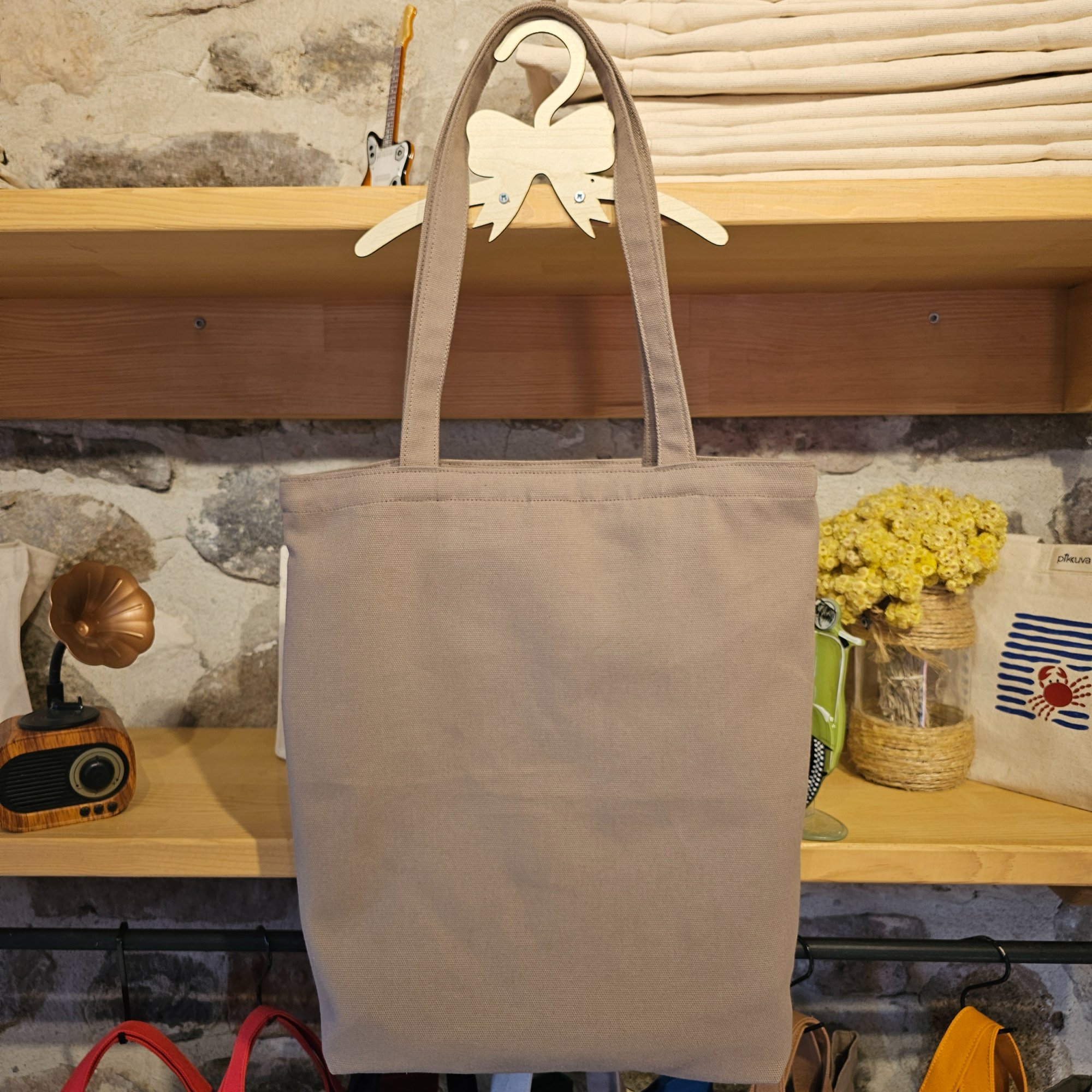 Beige Handle Snap Closure Beige Canvas Bag image 5