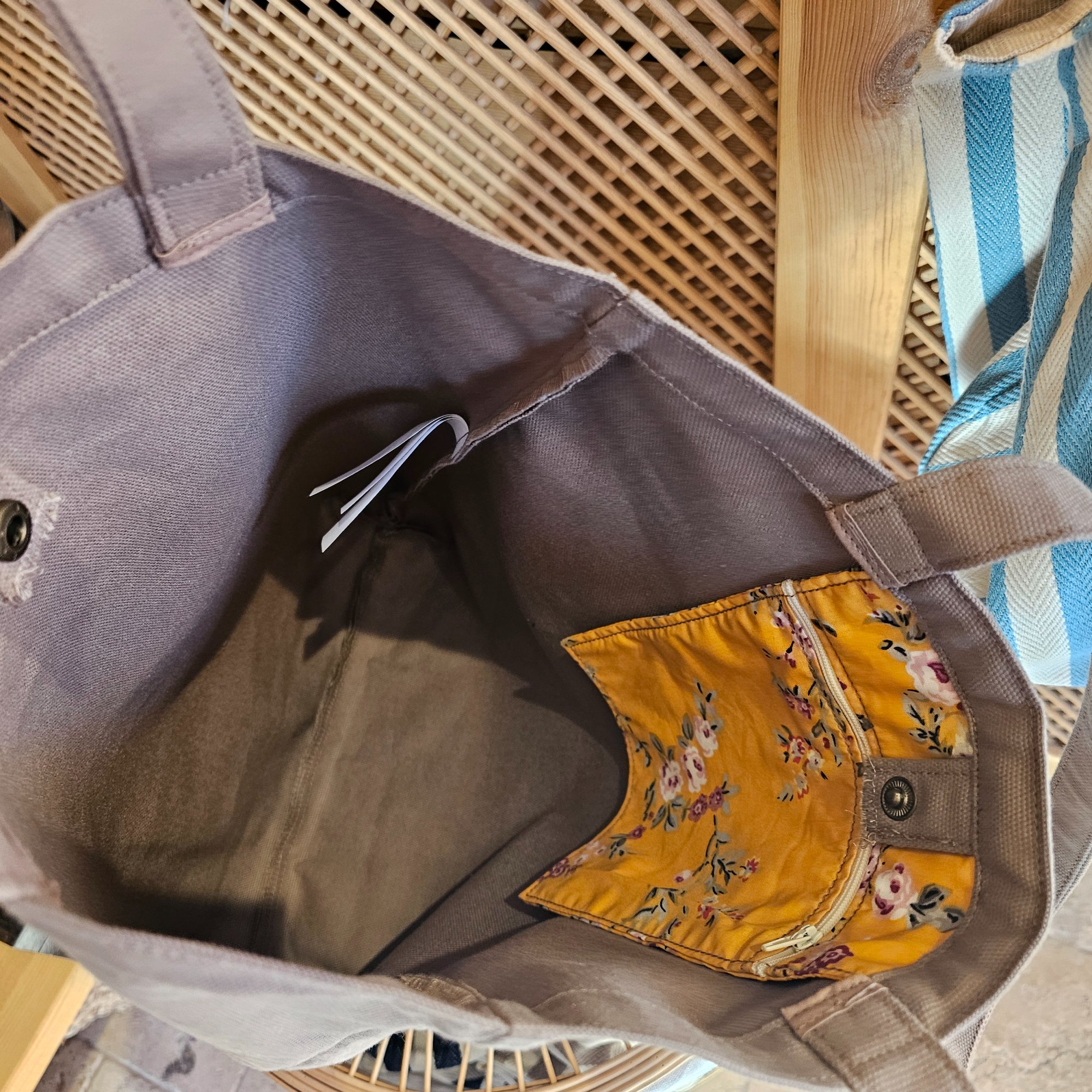 Beige Handle Snap Closure Beige Canvas Bag image 6