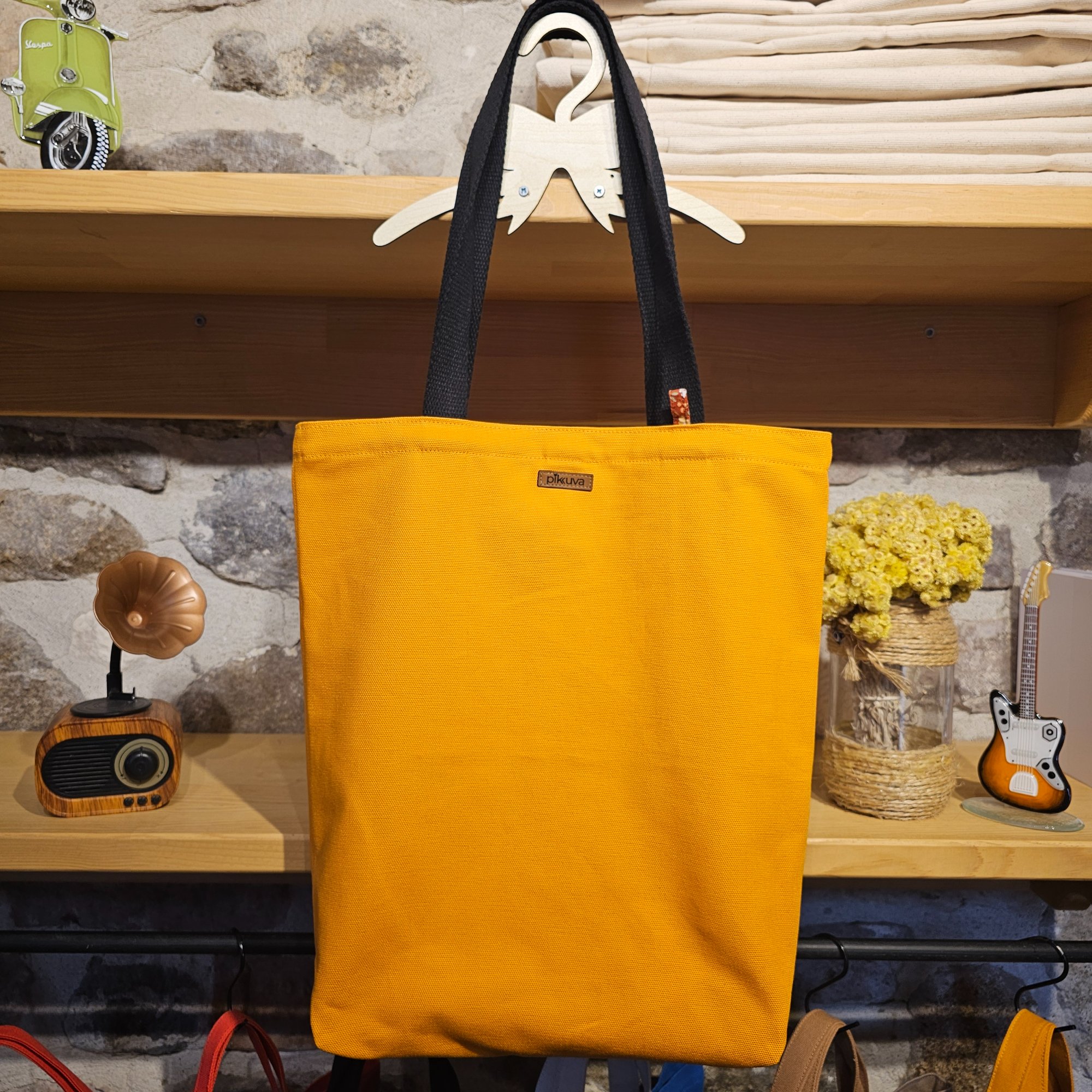 Canvas Bottom Long Bag - Fabric, 380gr Canvas, Orange, Lining, Poplin, Wildflower Orange, Column, 3cm Column, Black, Snap, Large Snap Press, Oxide, Label, Leather Pikkuva, Light Tan image 2