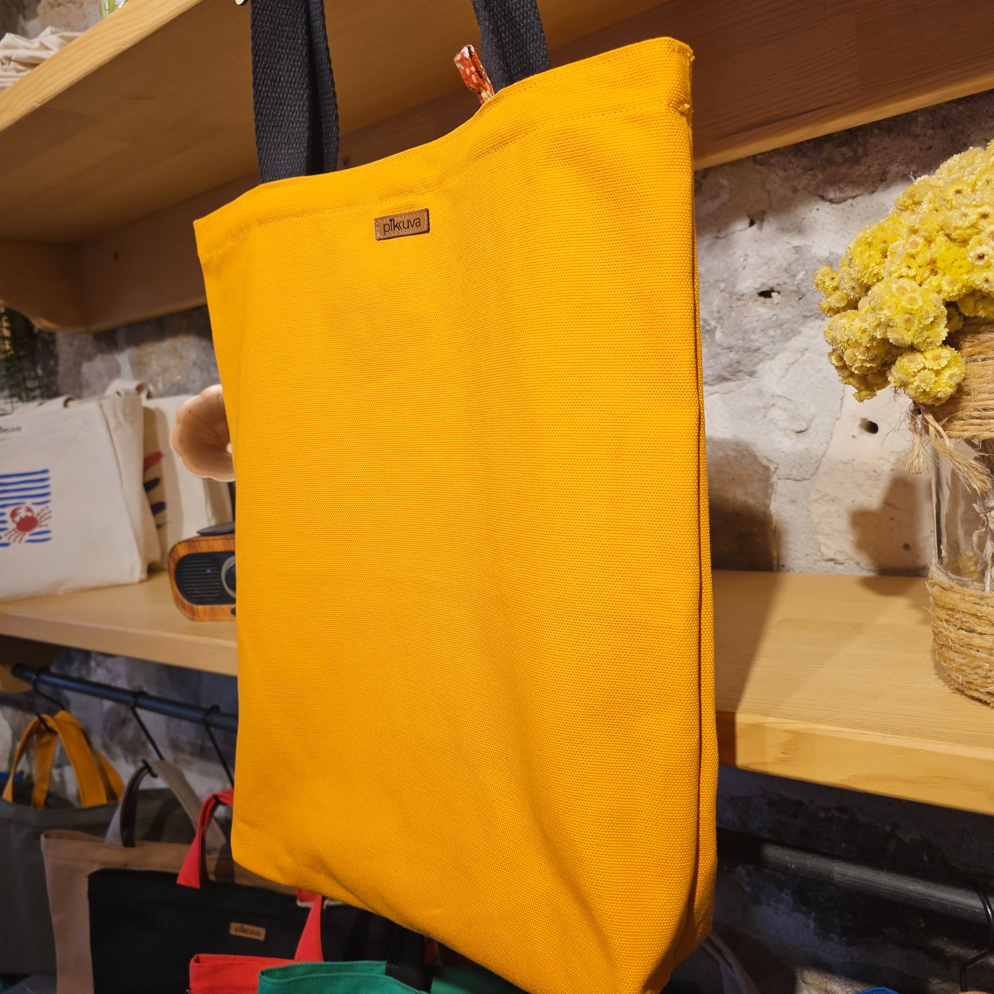 Canvas Bottom Long Bag - Fabric, 380gr Canvas, Orange, Lining, Poplin, Wildflower Orange, Column, 3cm Column, Black, Snap, Large Snap Press, Oxide, Label, Leather Pikkuva, Light Tan image 4