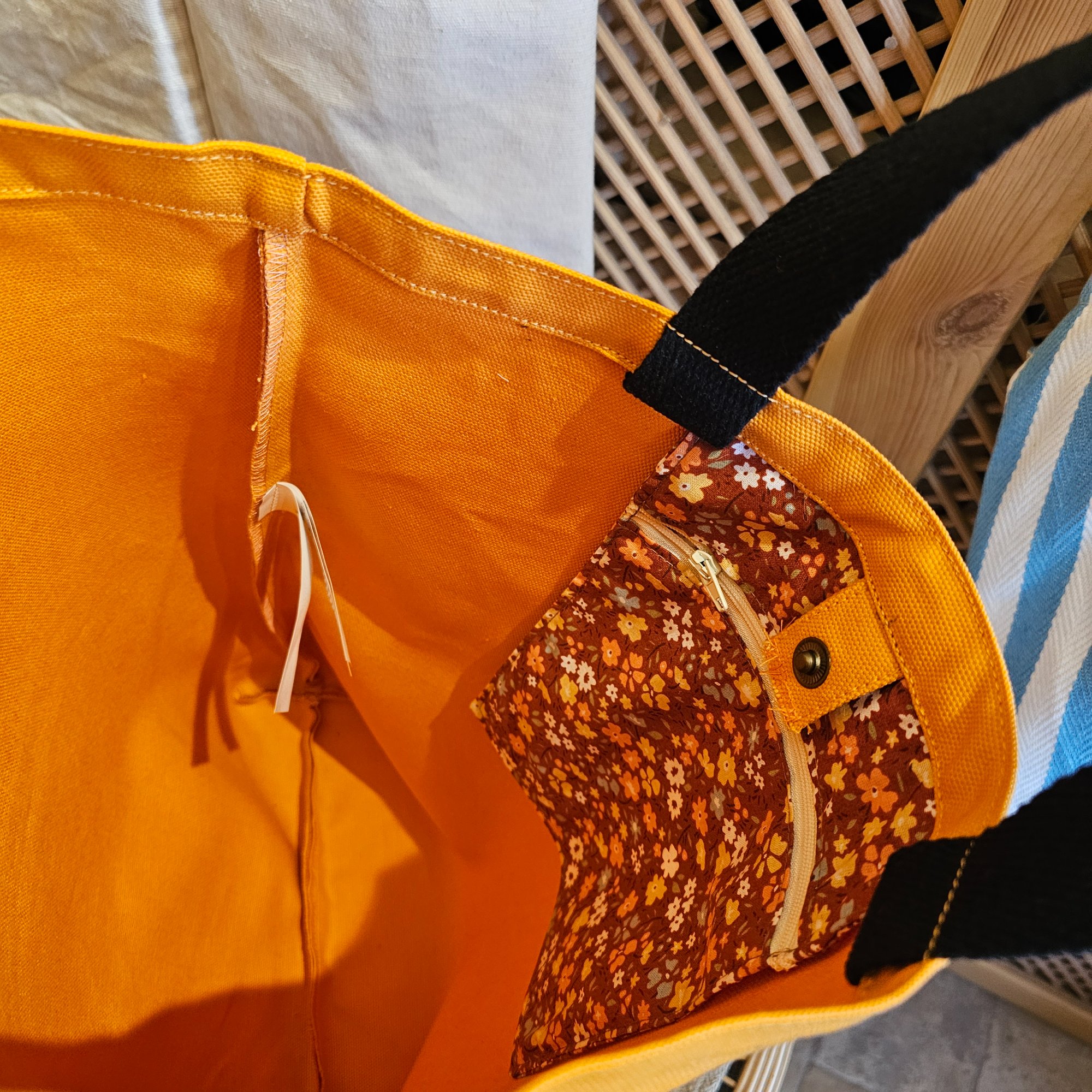 Canvas Bottom Long Bag - Fabric, 380gr Canvas, Orange, Lining, Poplin, Wildflower Orange, Column, 3cm Column, Black, Snap, Large Snap Press, Oxide, Label, Leather Pikkuva, Light Tan image 7
