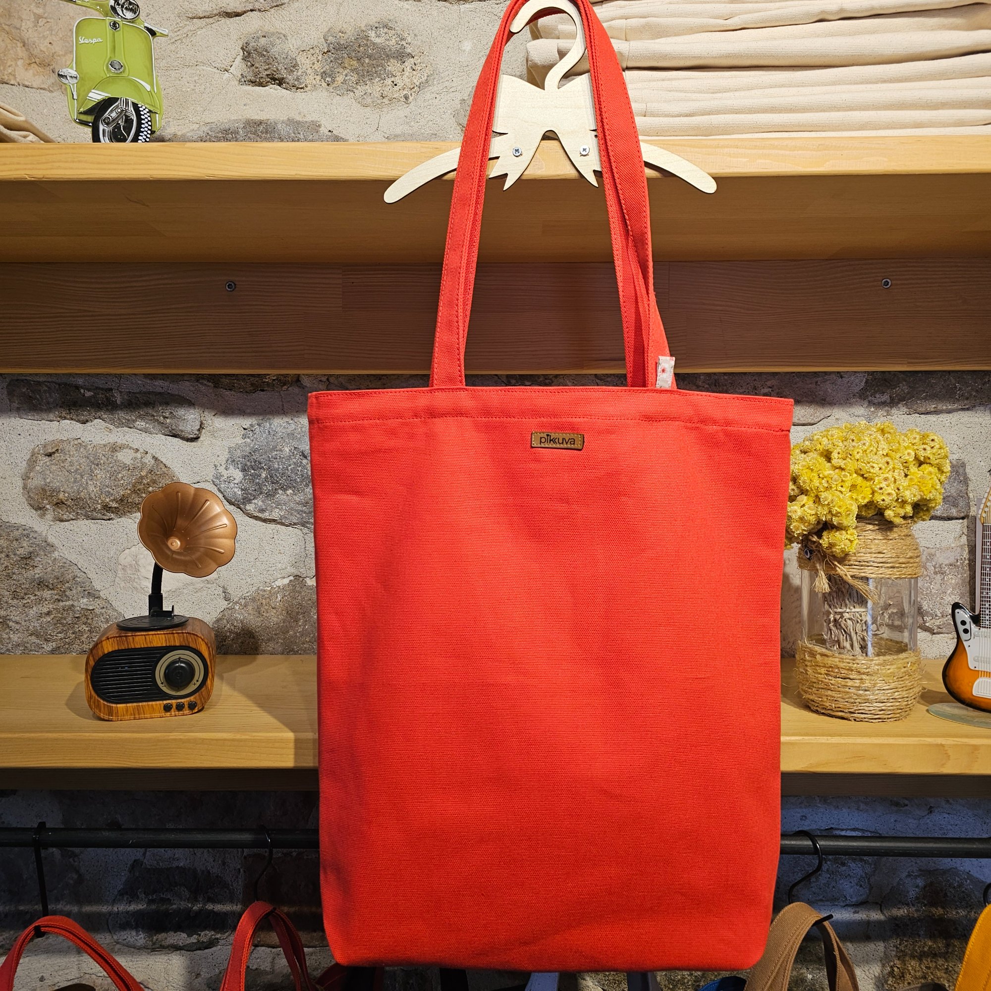 Canvas Bottom Long Bag - Fabric, 380g Canvas, Red, Lining, Sheet Fabric, Wildflower Light Pink, Snap, Large Snap Press, Oxide, Label, Leather Pikkuva, Light Beige image 2
