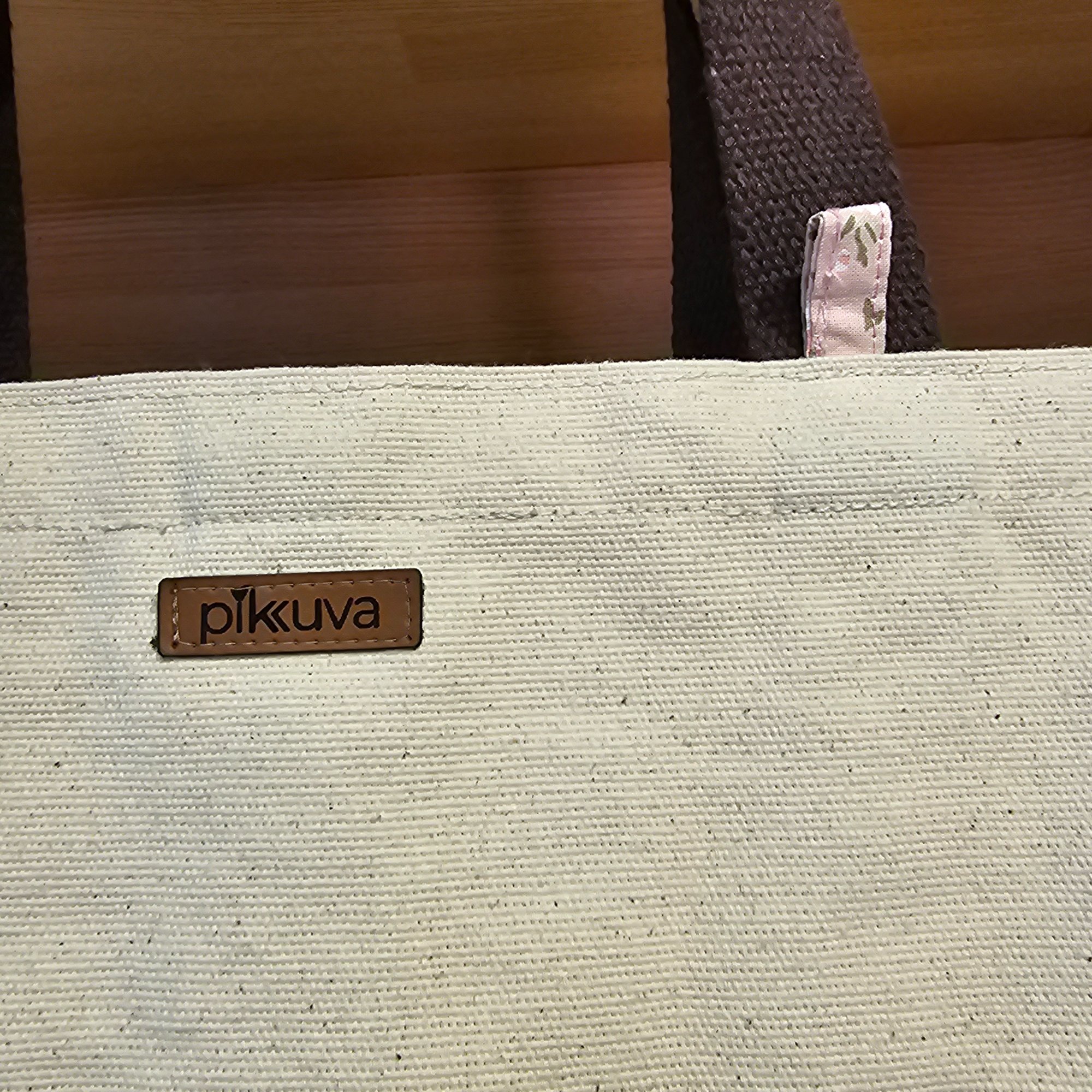 Dark Brown Handled Snap Closure Natural Canvas Bag image 3