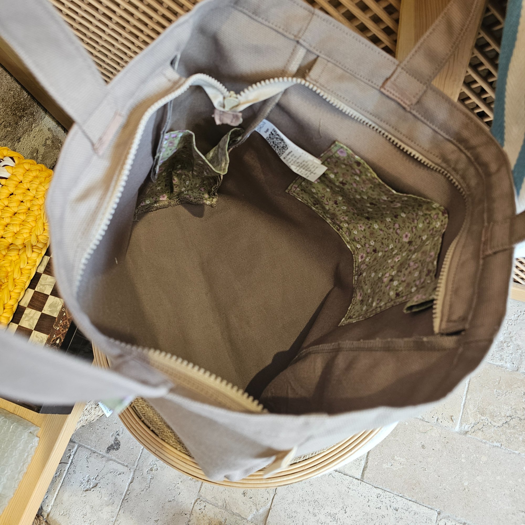 Bej Saplı Fermuarlı Bej No Sugar Kanvas Bez Çanta image 6