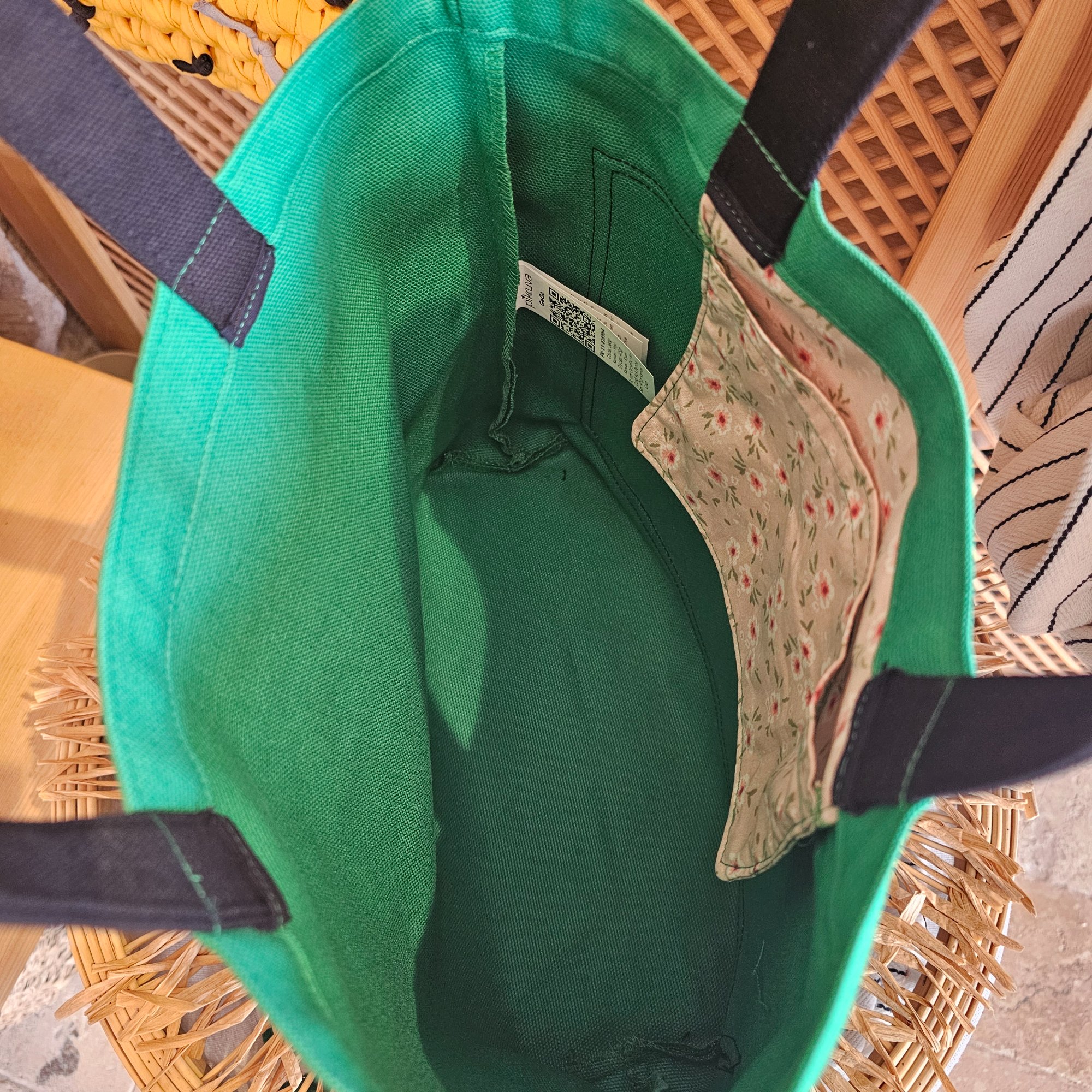Black Pocketed Black Handled Green Canvas Bag image 5