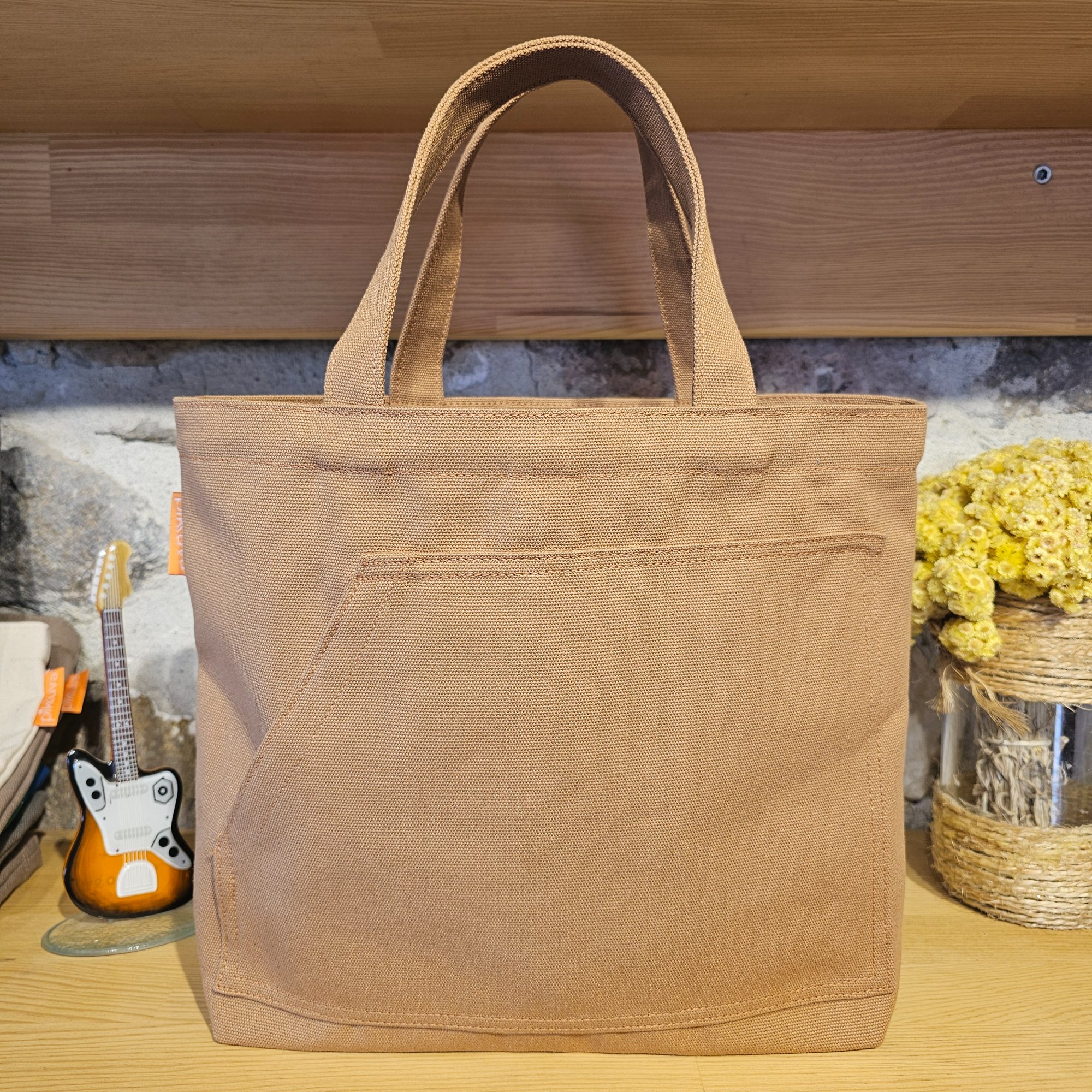 Camel External Pocket Camel Handle Camel Canvas Fabric Bag image 4