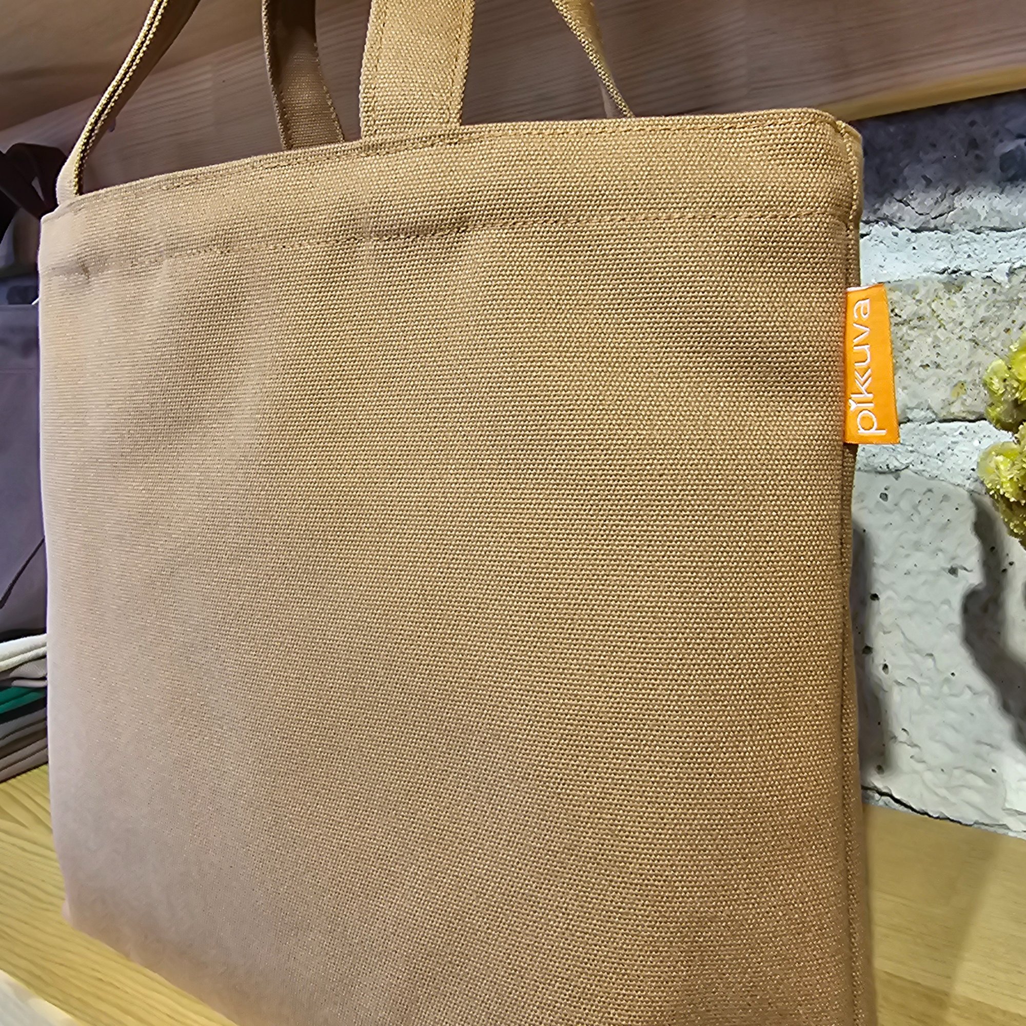 Camel External Pocket Camel Handle Camel Canvas Fabric Bag image 2