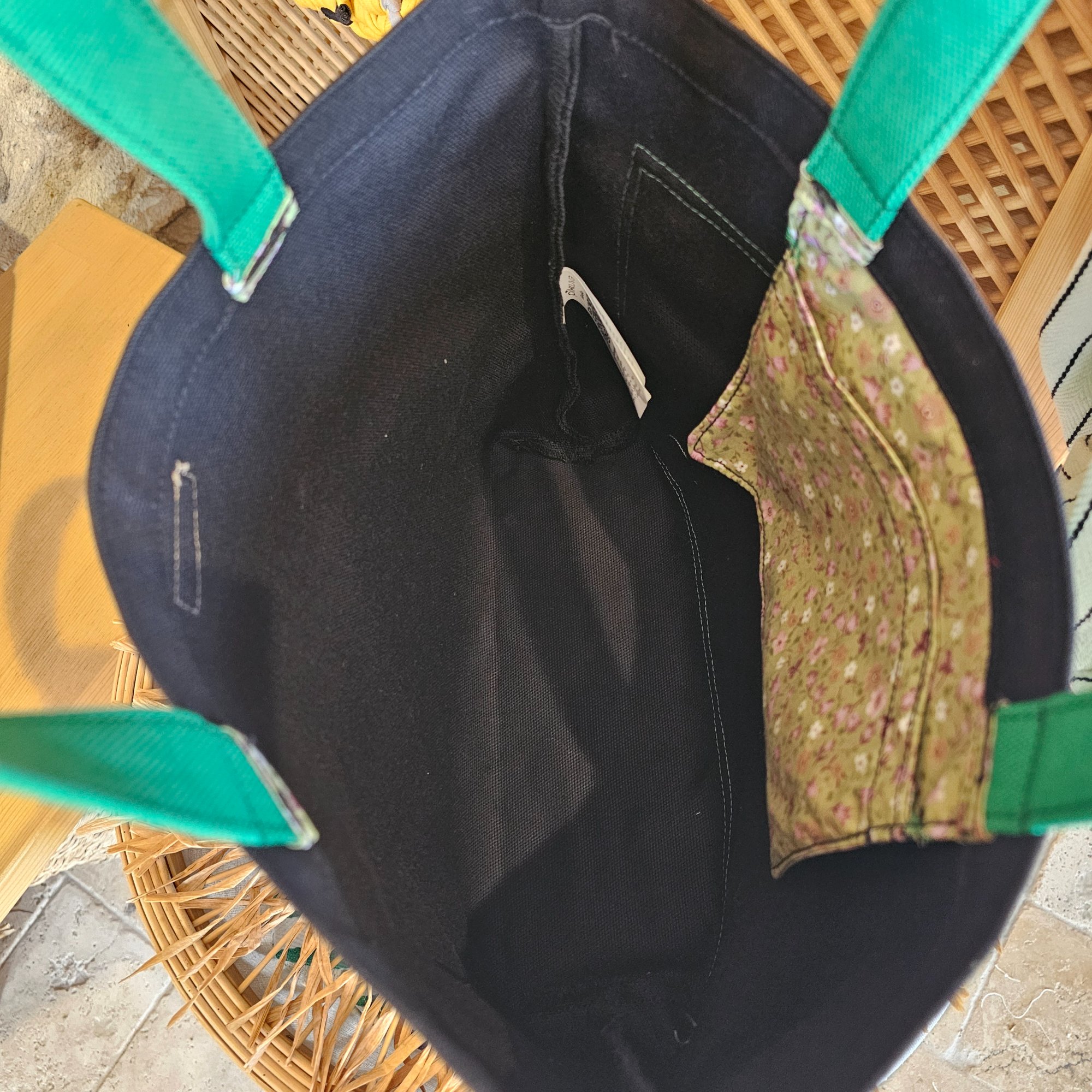 Green Pocketed Green Handled Black Canvas Bag image 5