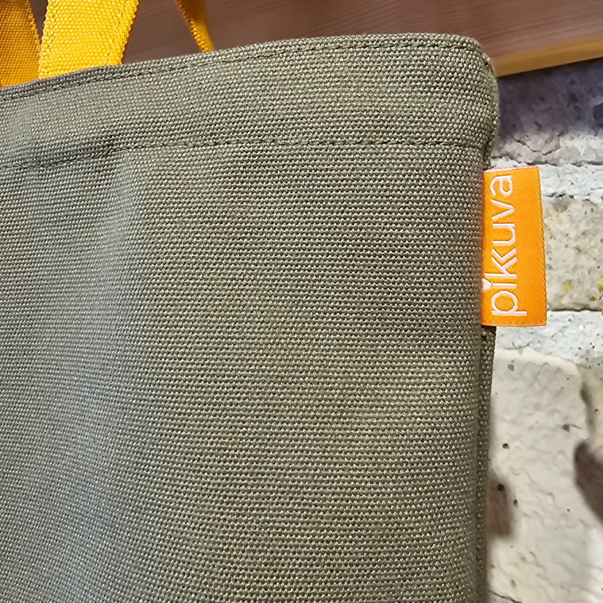 Orange Pocketed Olive Green Canvas Bag with Orange Handles image 2