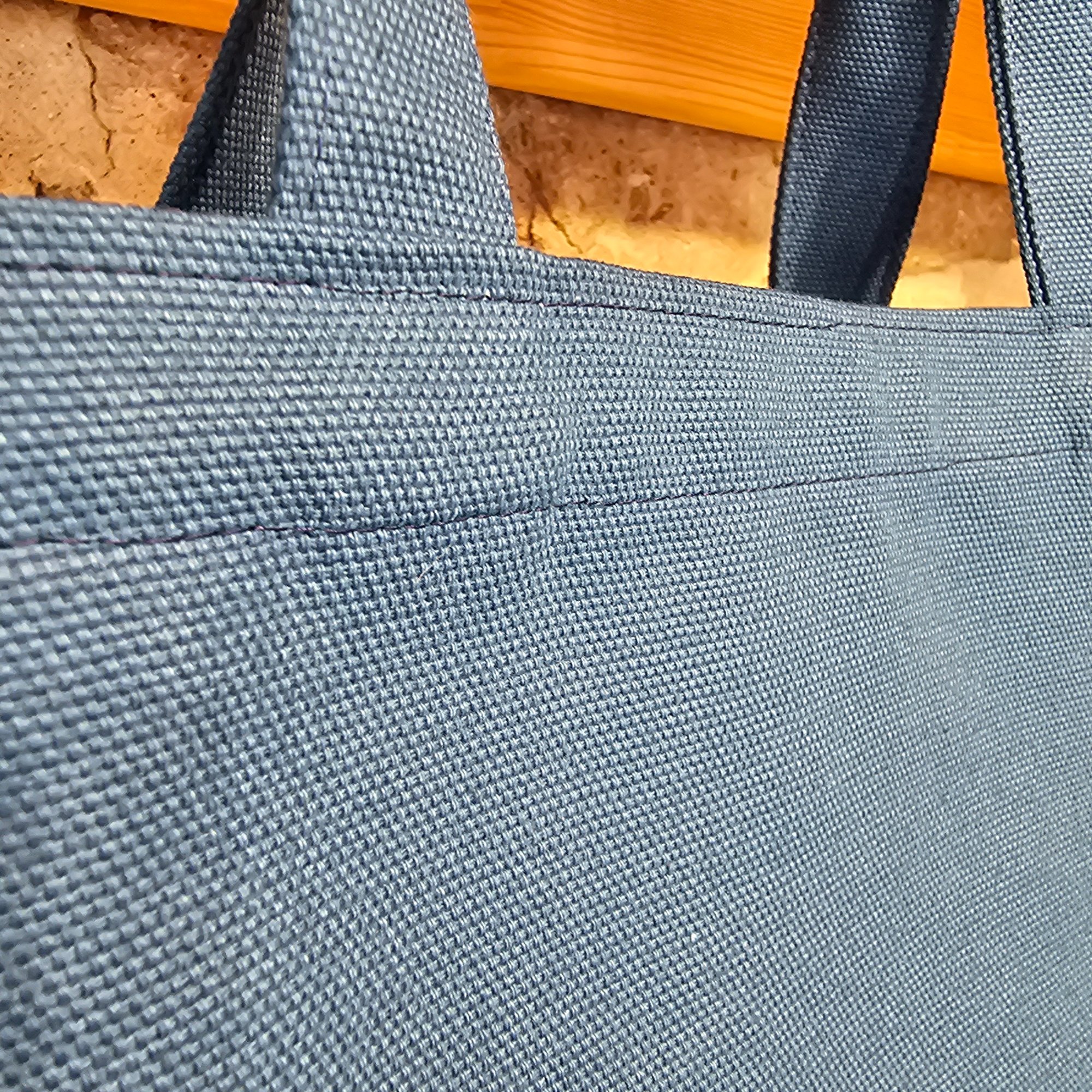 Blue Canvas Bag with Blue Handles and External Pocket image 3