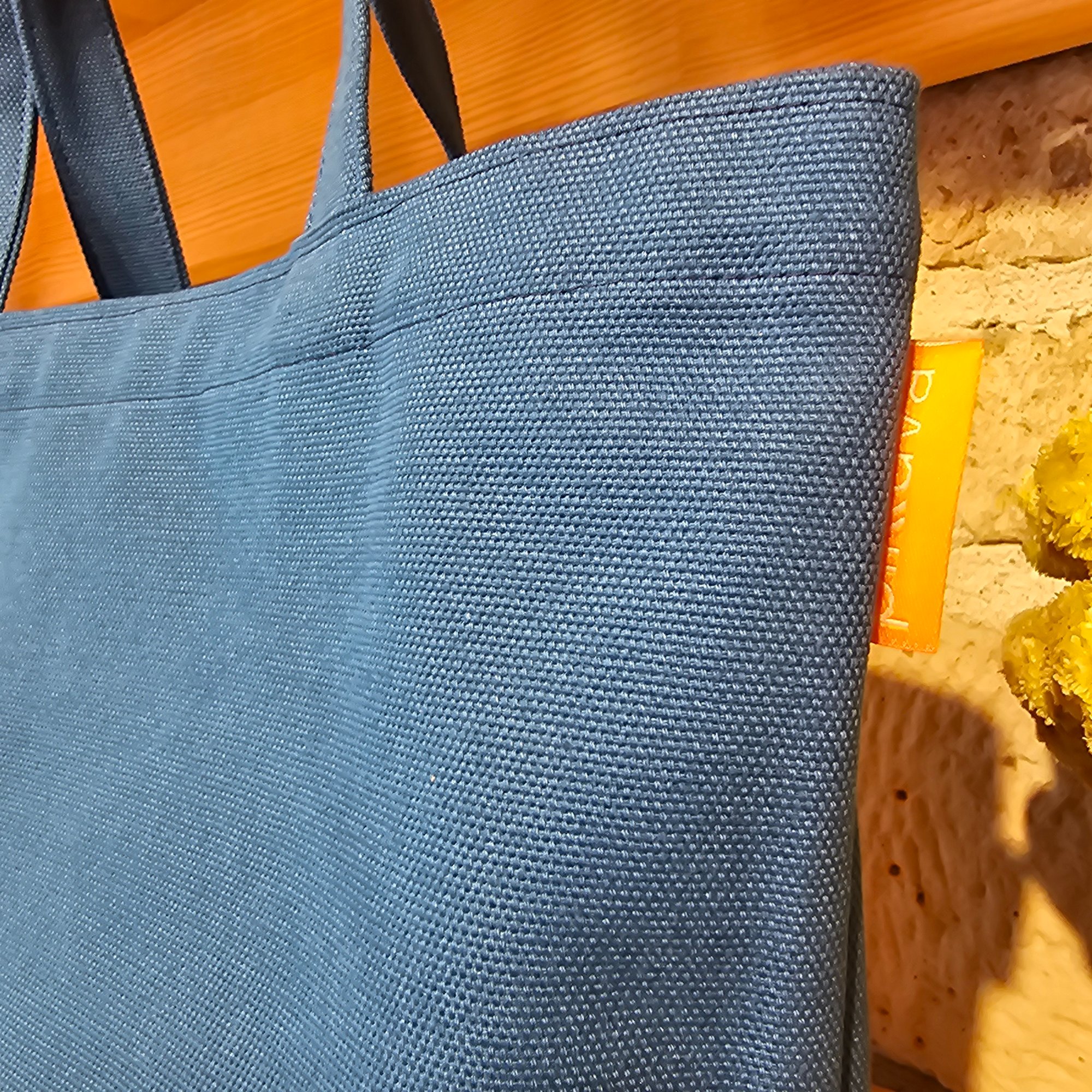 Blue Canvas Bag with Blue Handles and External Pocket image 2