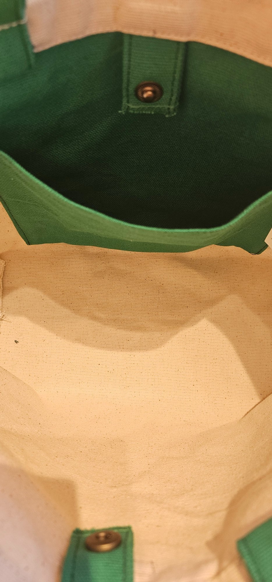 Green Handled Snap Closure Natural Canvas Bag image 5