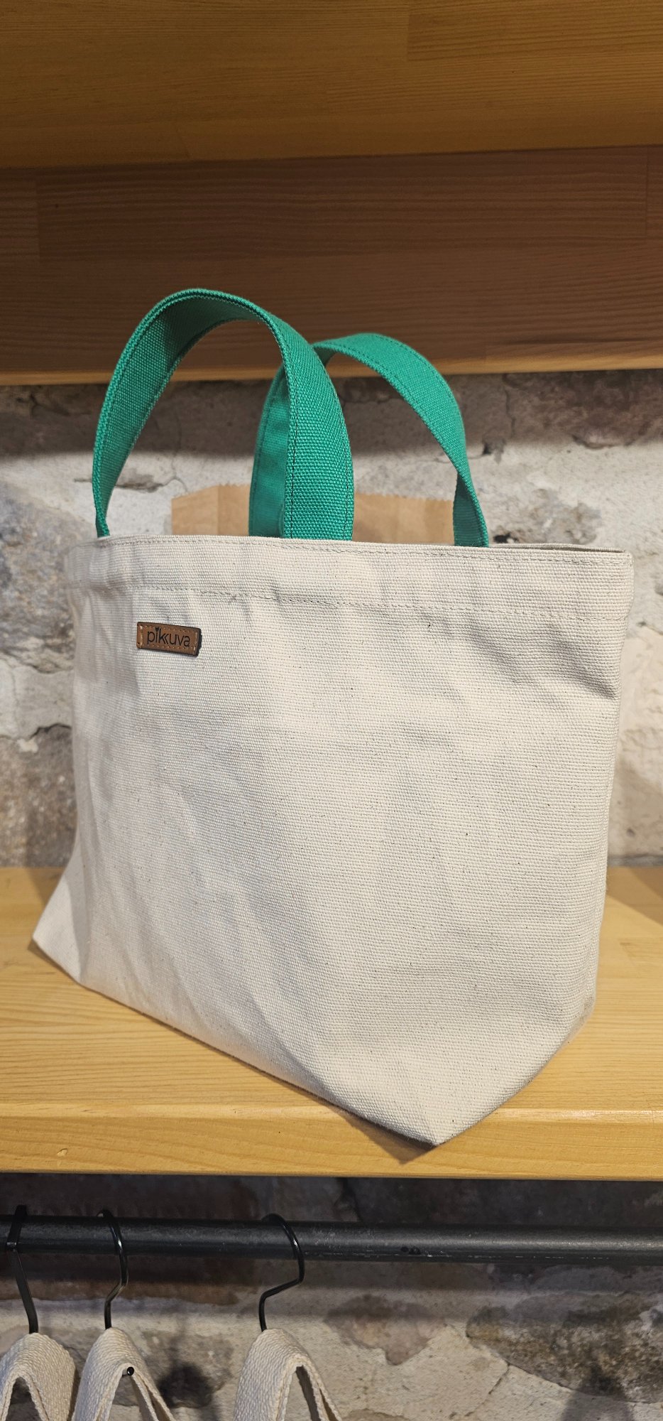Green Handled Snap Closure Natural Canvas Bag image 6
