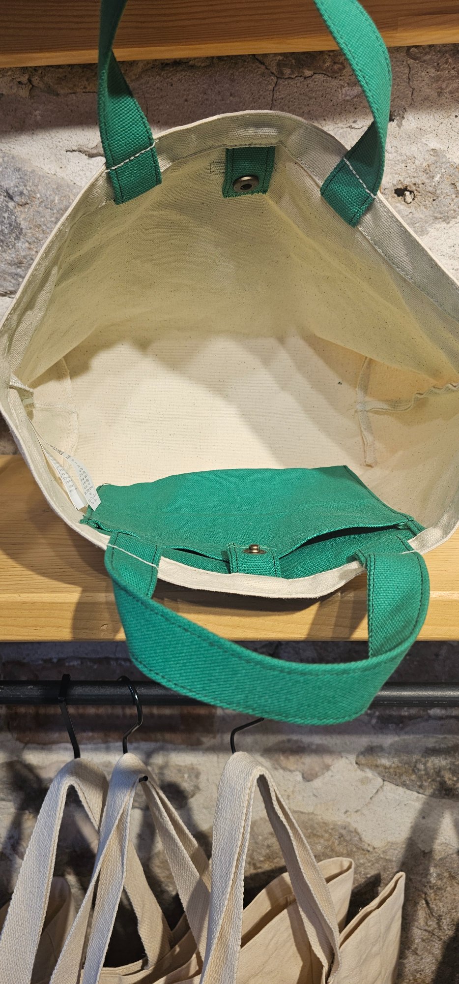 Green Handled Snap Closure Natural Canvas Bag image 4
