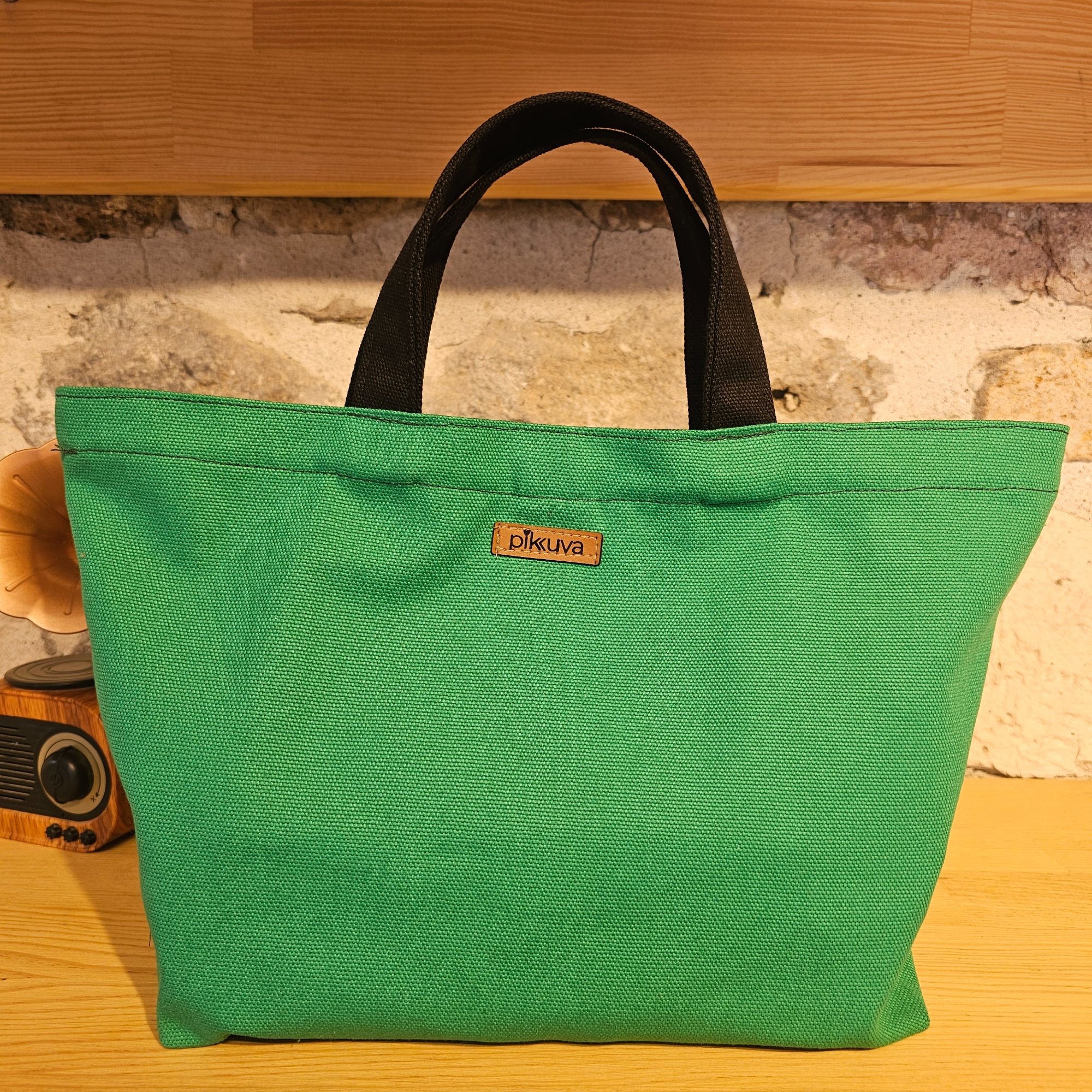 Black Handled Snap Green Canvas Bag image 2
