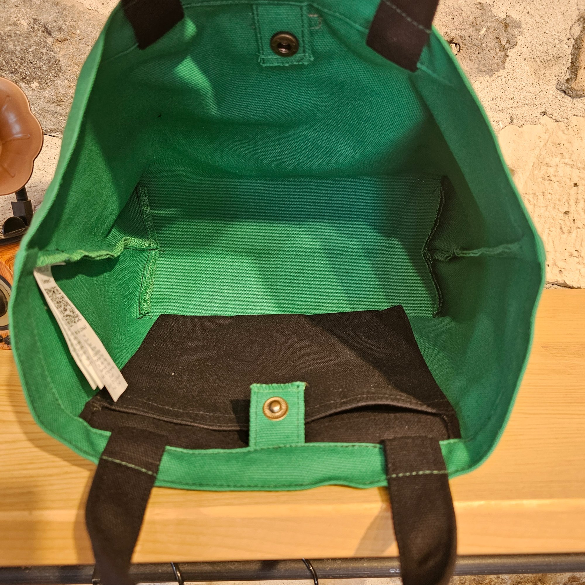 Black Handled Snap Green Canvas Bag image 6