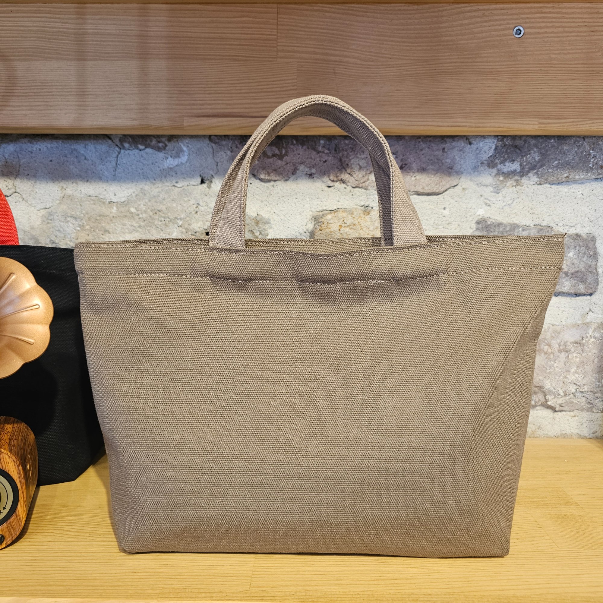 Beige Handled Snap Closure Dark Camel Canvas Bag image 3